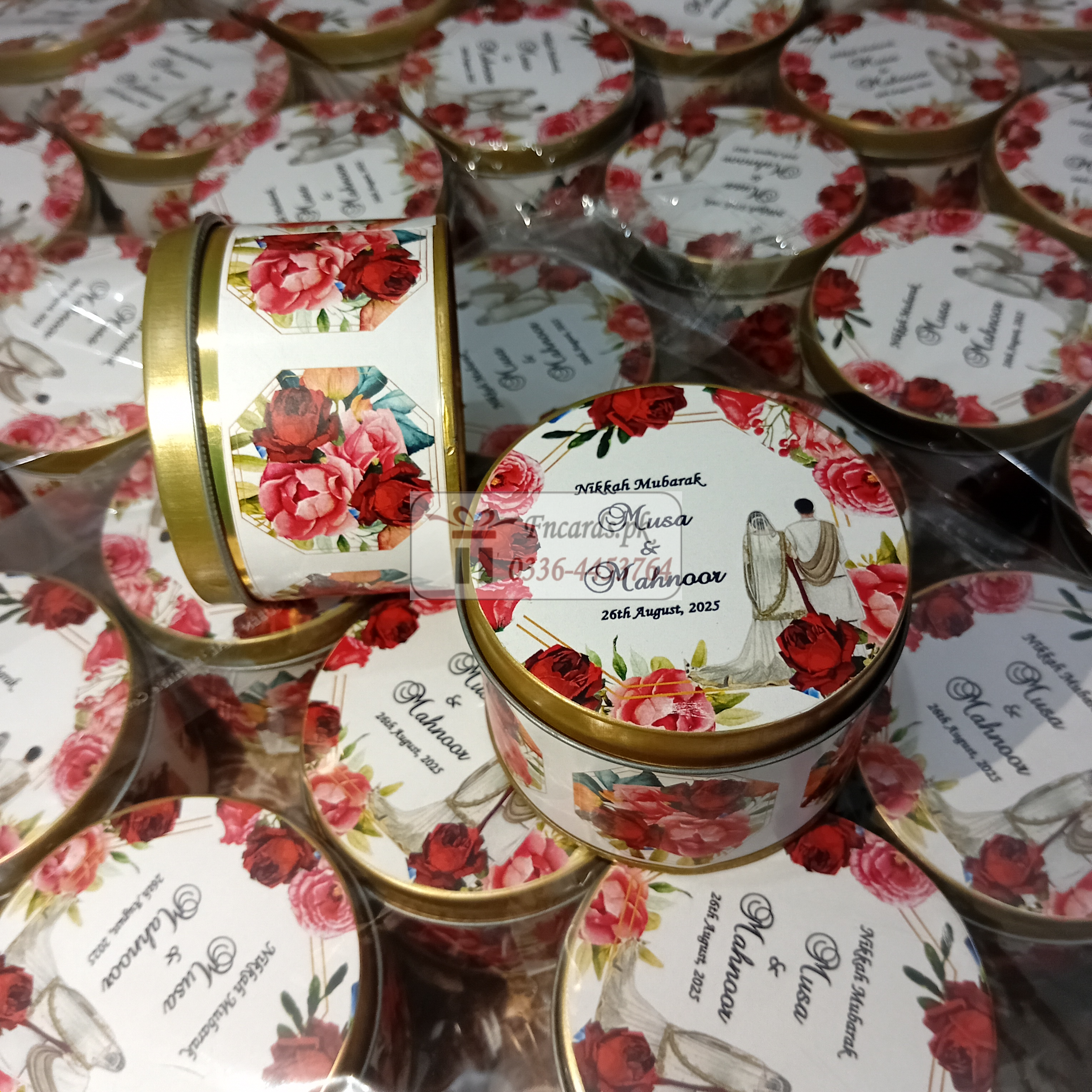 Tin Bid Boxes With Red Flowers Design