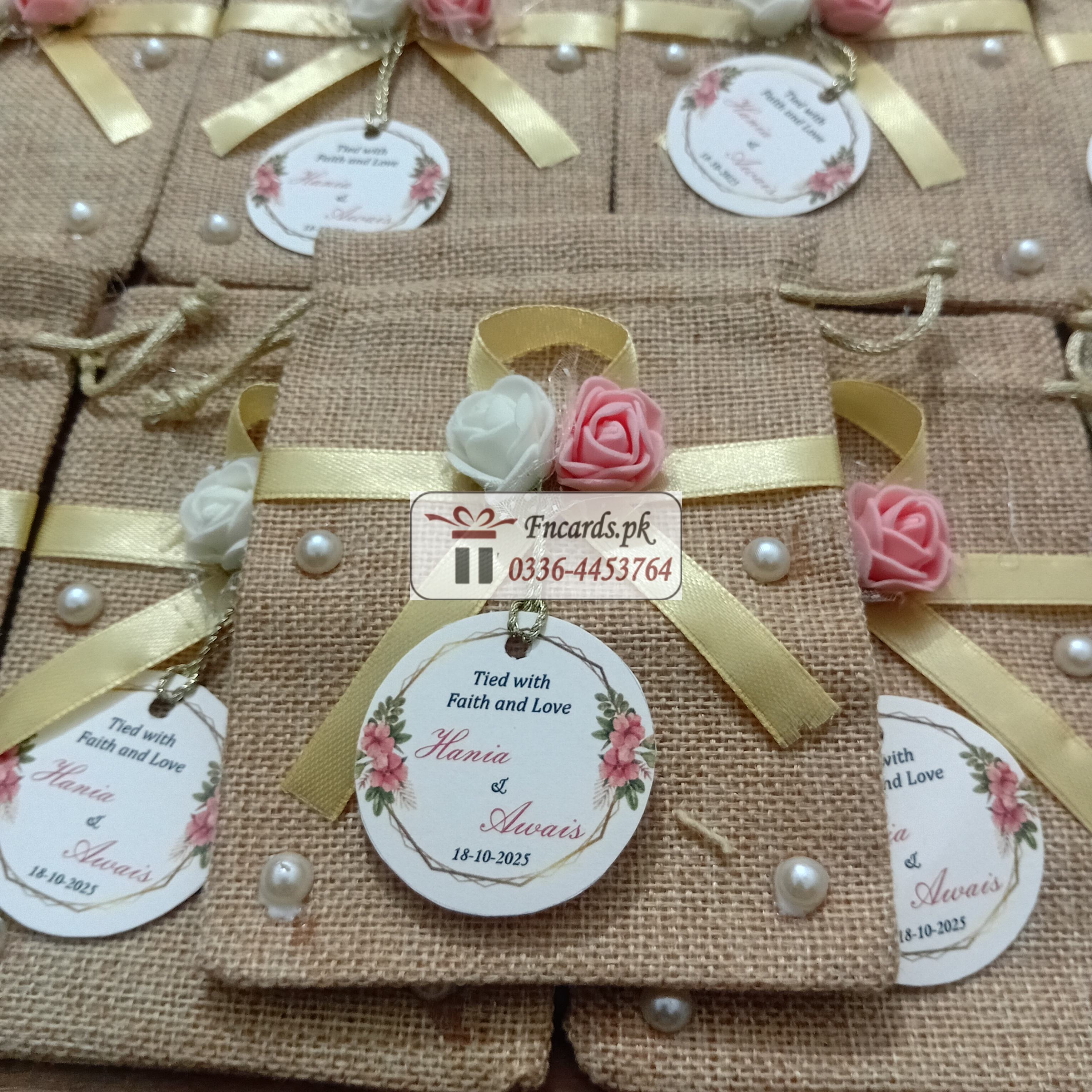 Pouch Bid Boxes With Ribbon Flowers And Tag