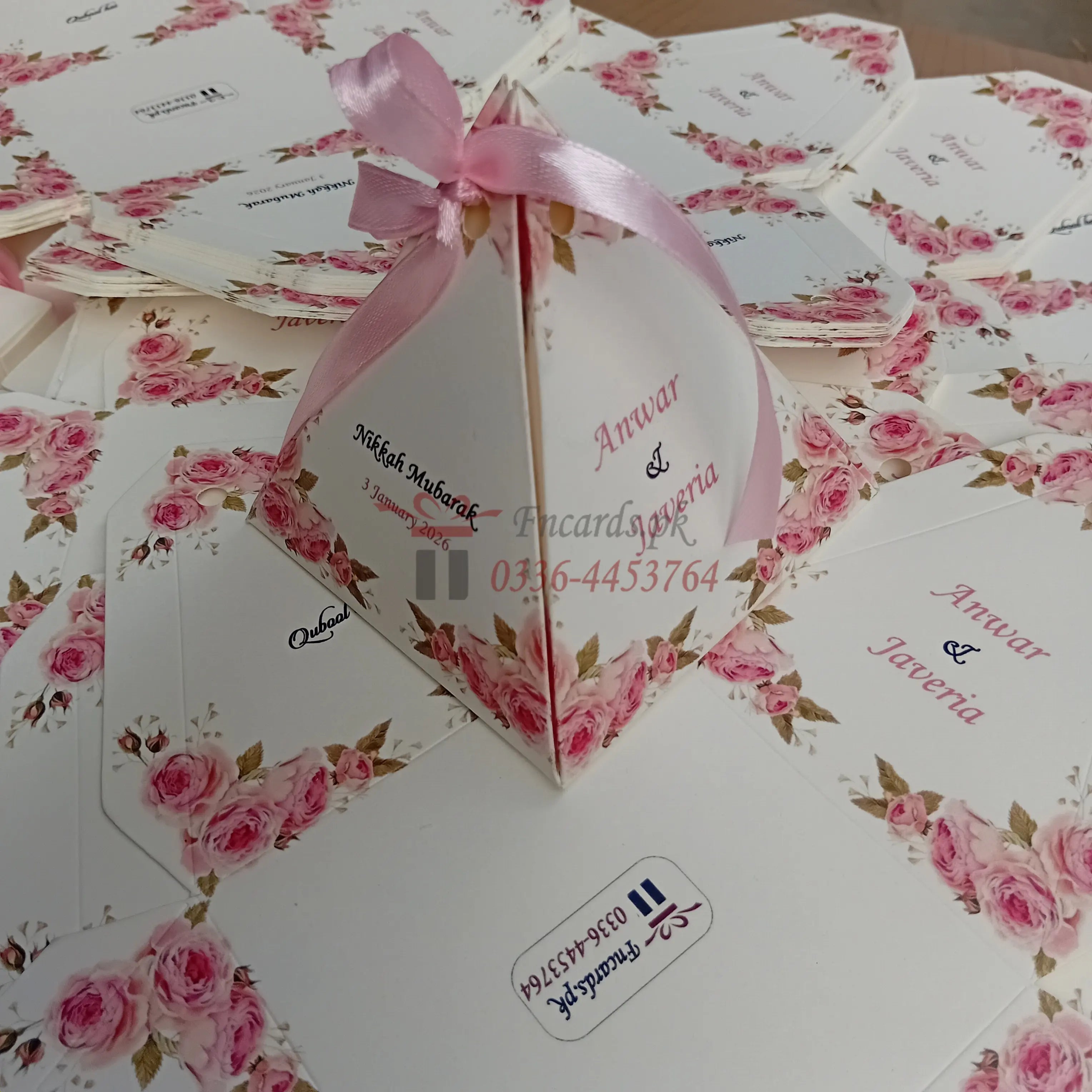 Pink Flowers Triangle Bid Boxes