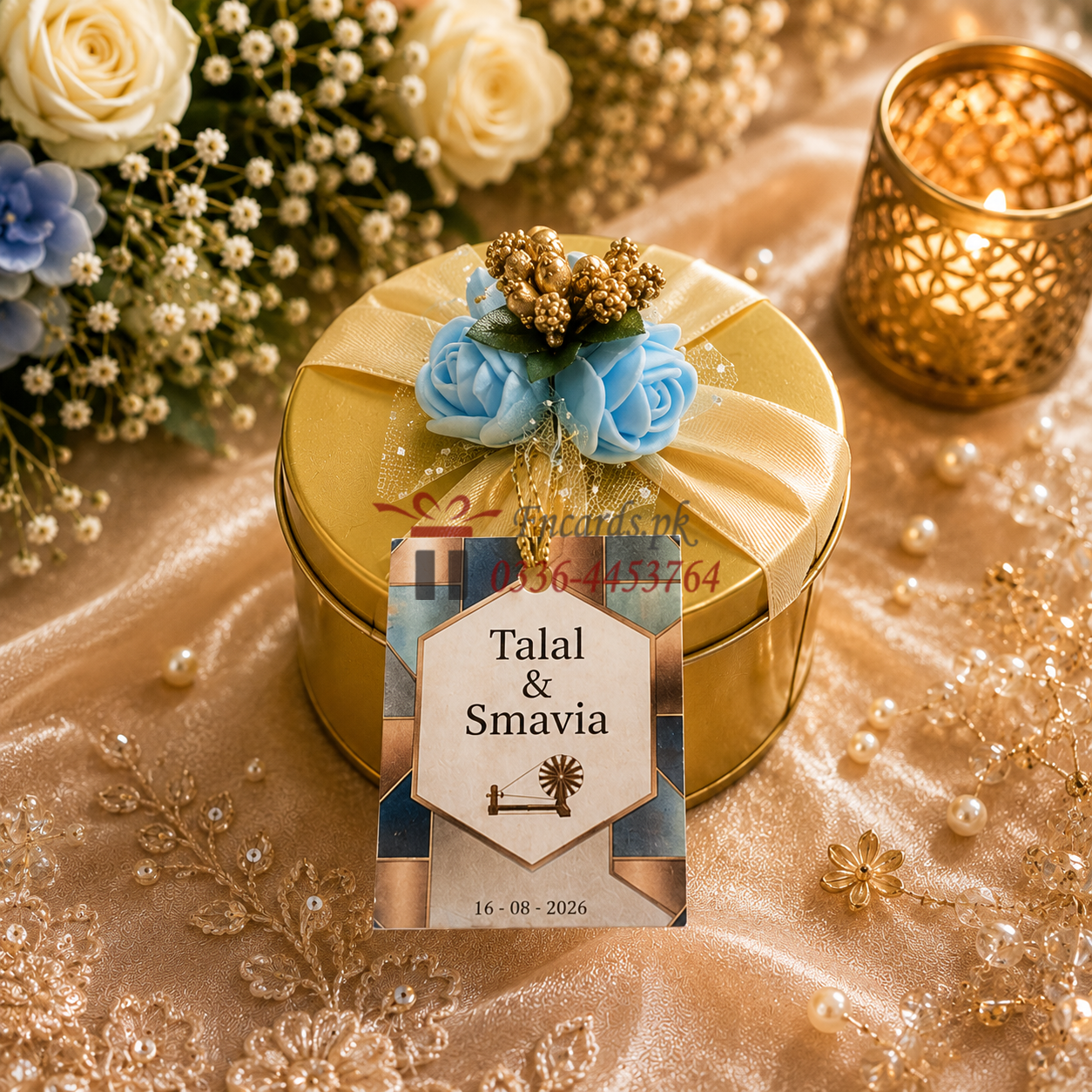 Tin Bid Boxes With Sky Blue Flowers And Seed