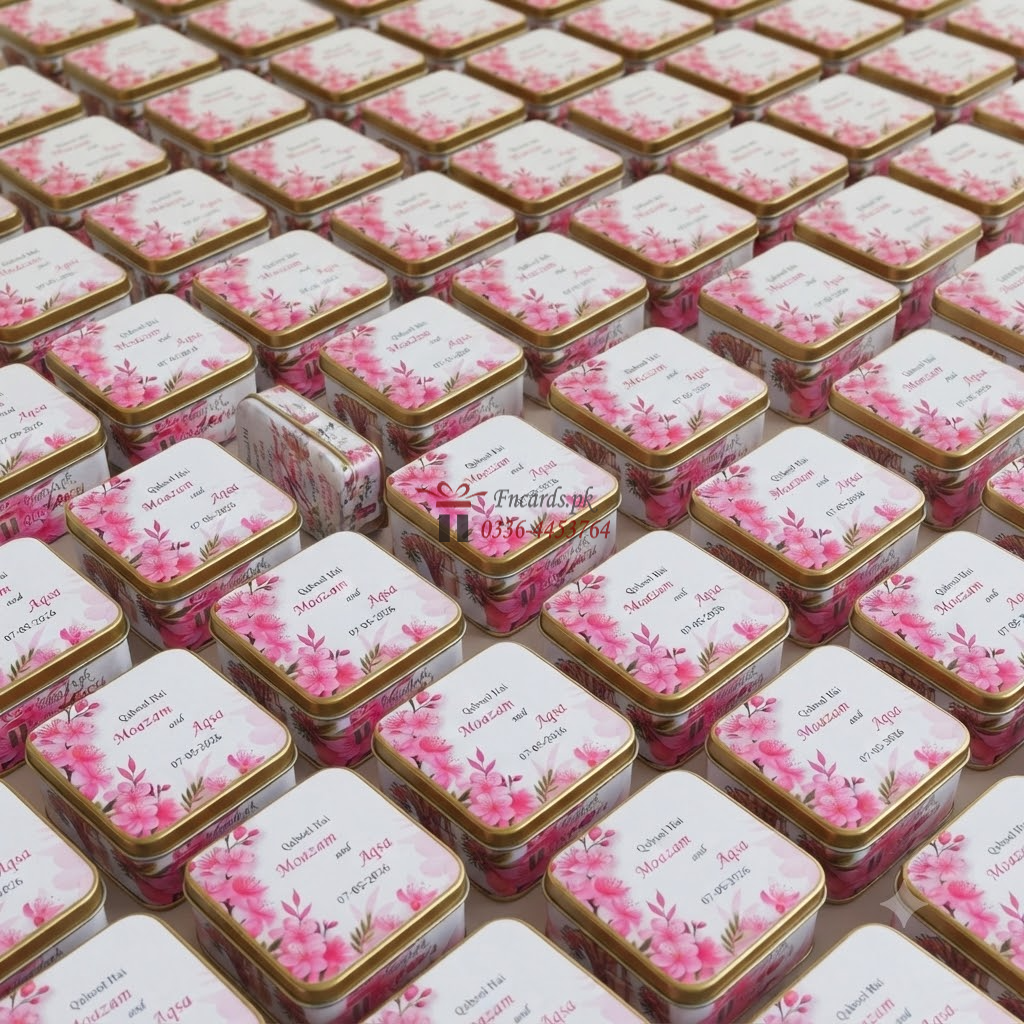 Square Tin Bid Boxes With Pink Flowers