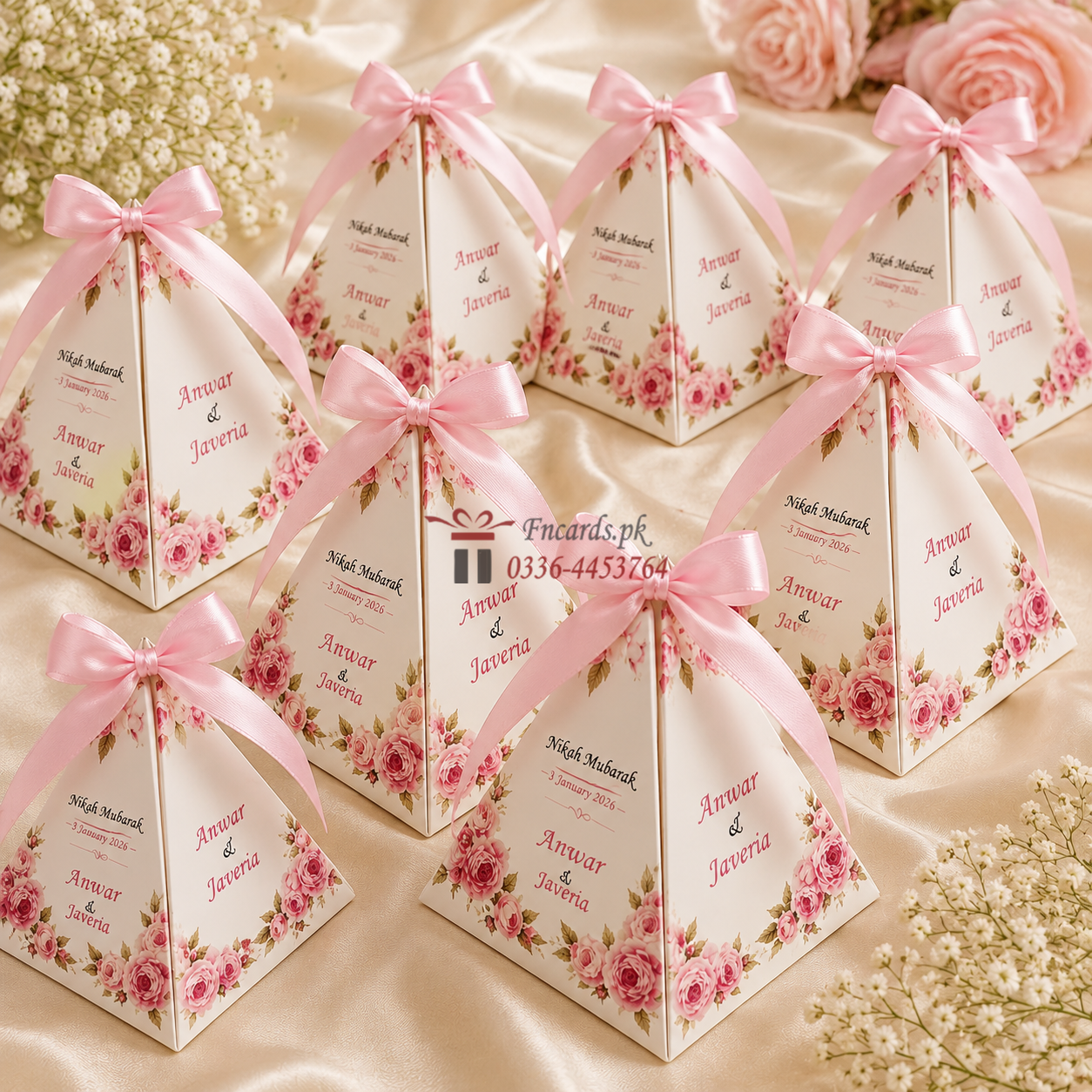 Pink Flowers Triangle Bid Boxes