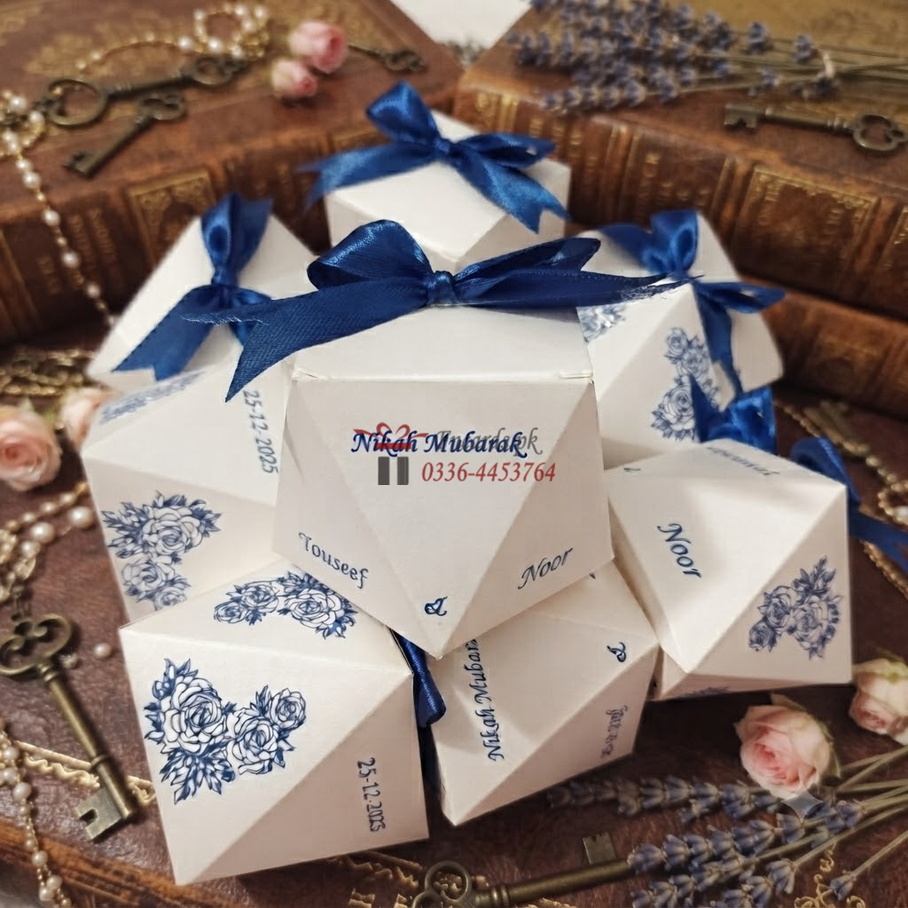 Pantagone Bid Boxes With Blue Printing