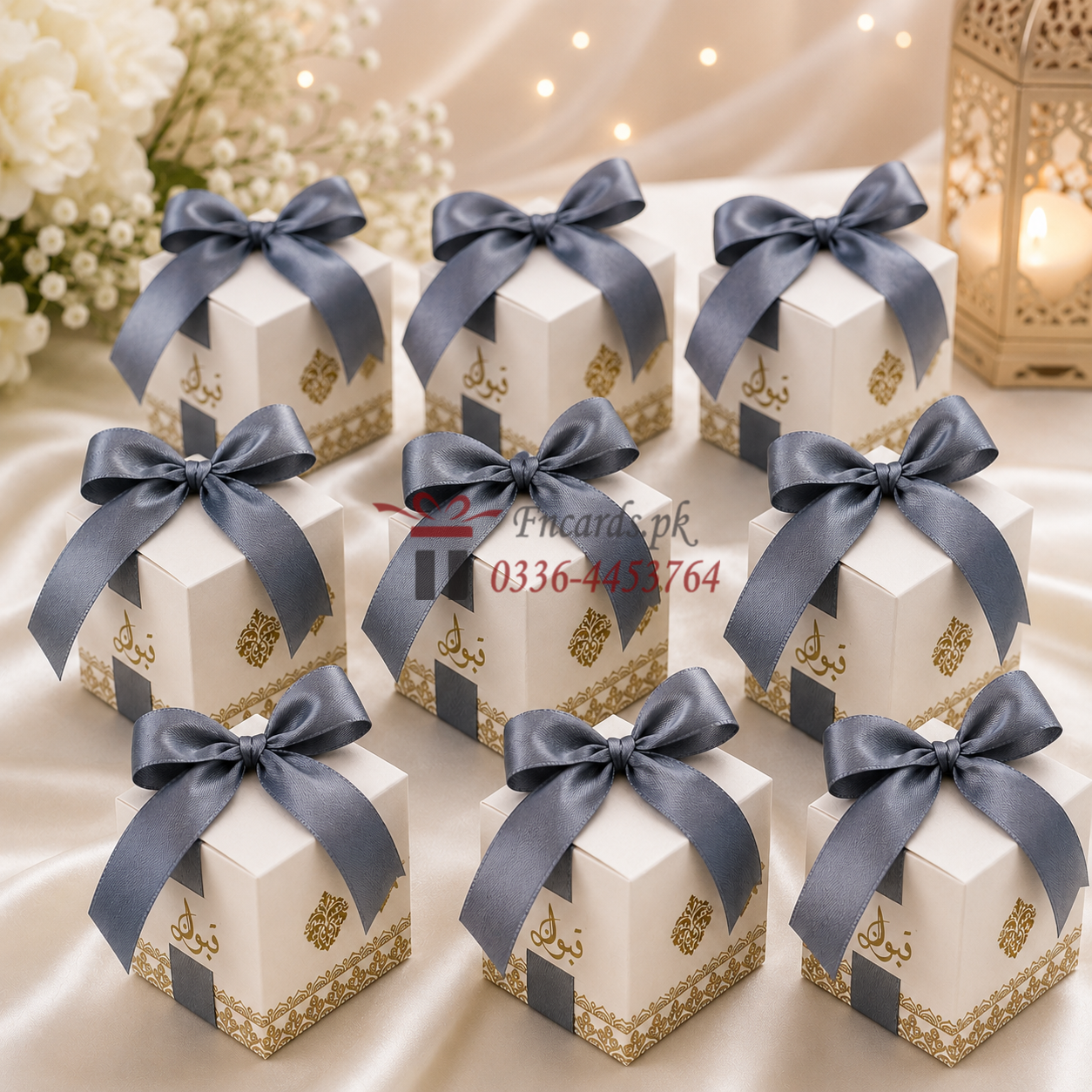 Square Bid Boxes With Gray Ribbon