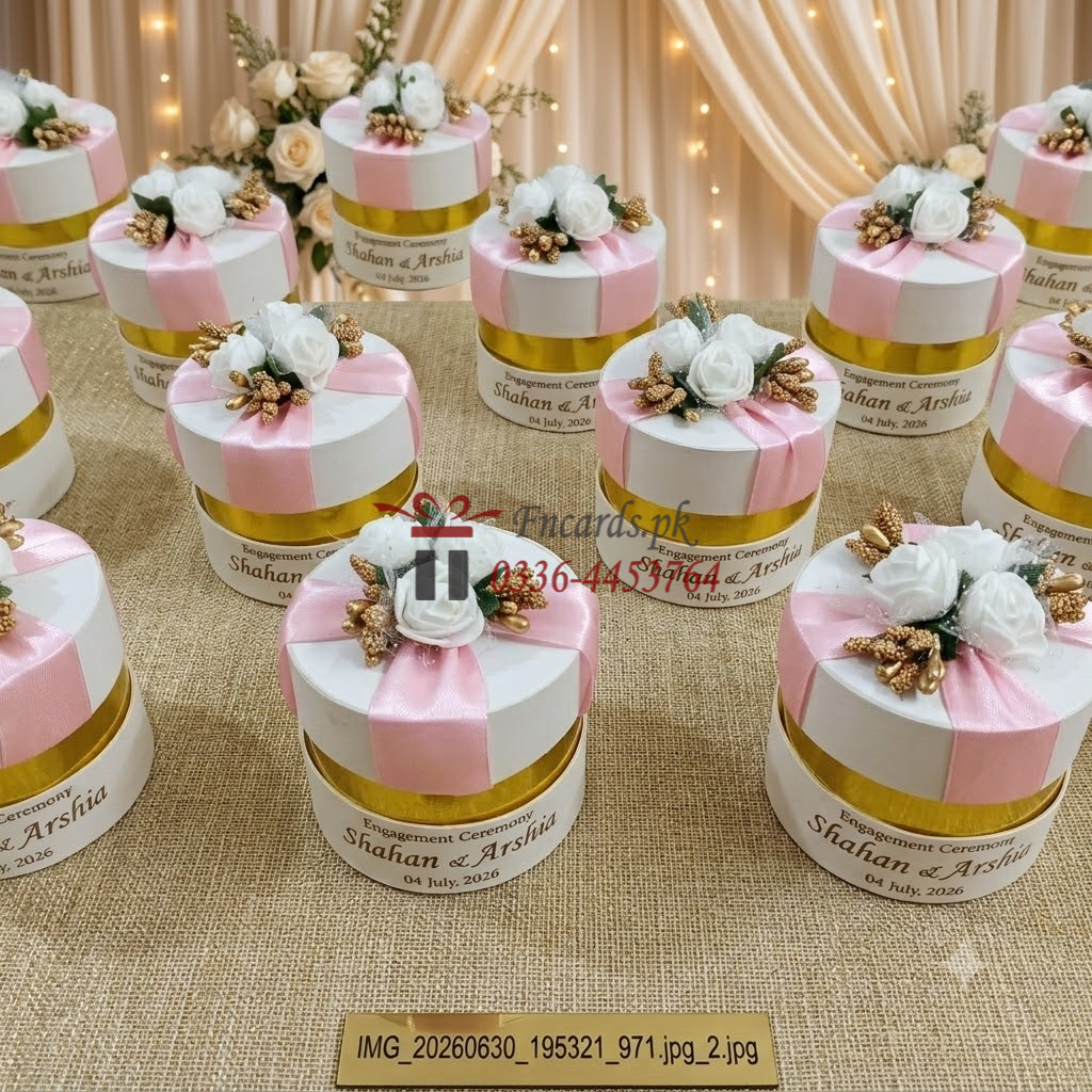 Round Bid Boxes With Pink Ribbon And Flowers