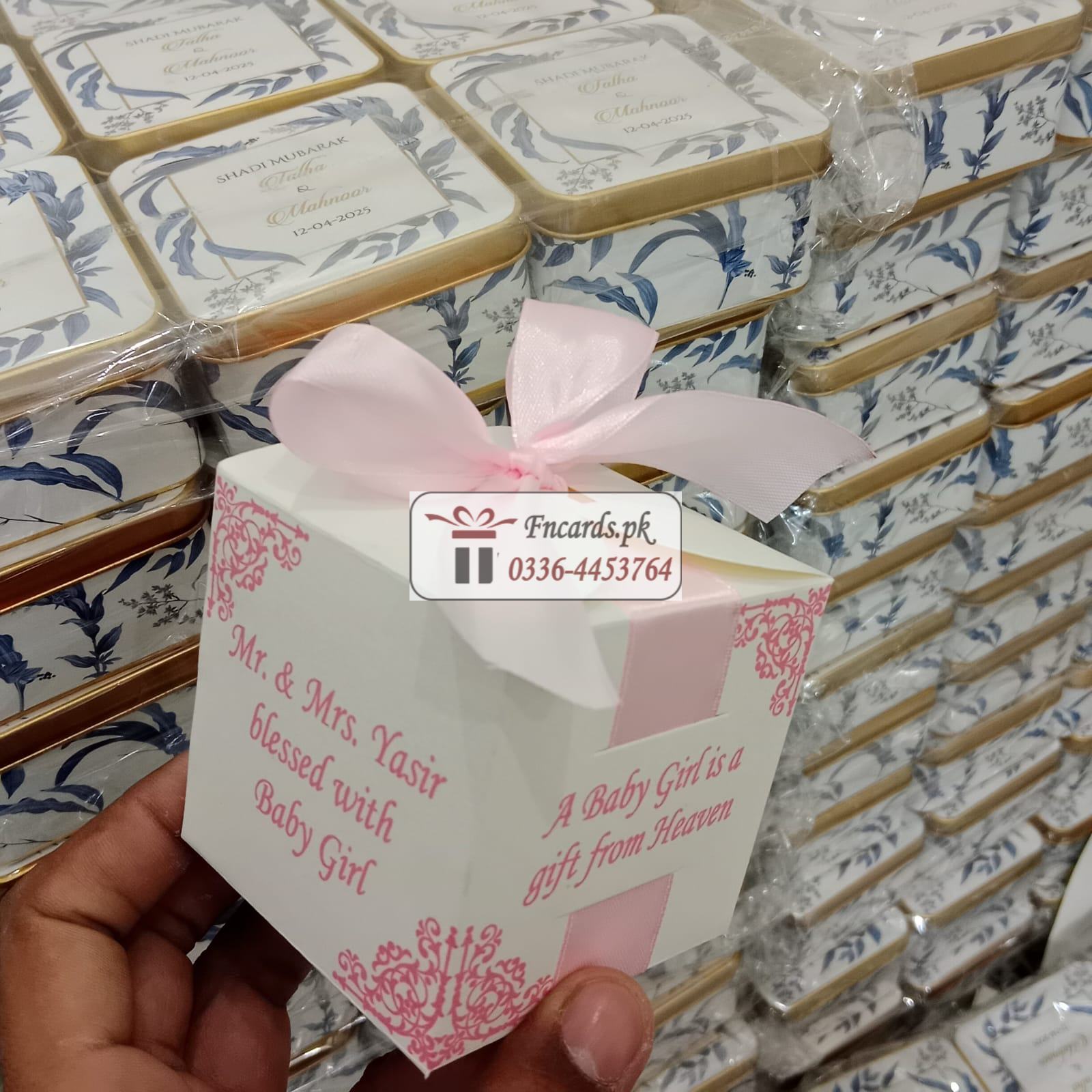 Square Shape Bid Boxes With Pink Ribbon