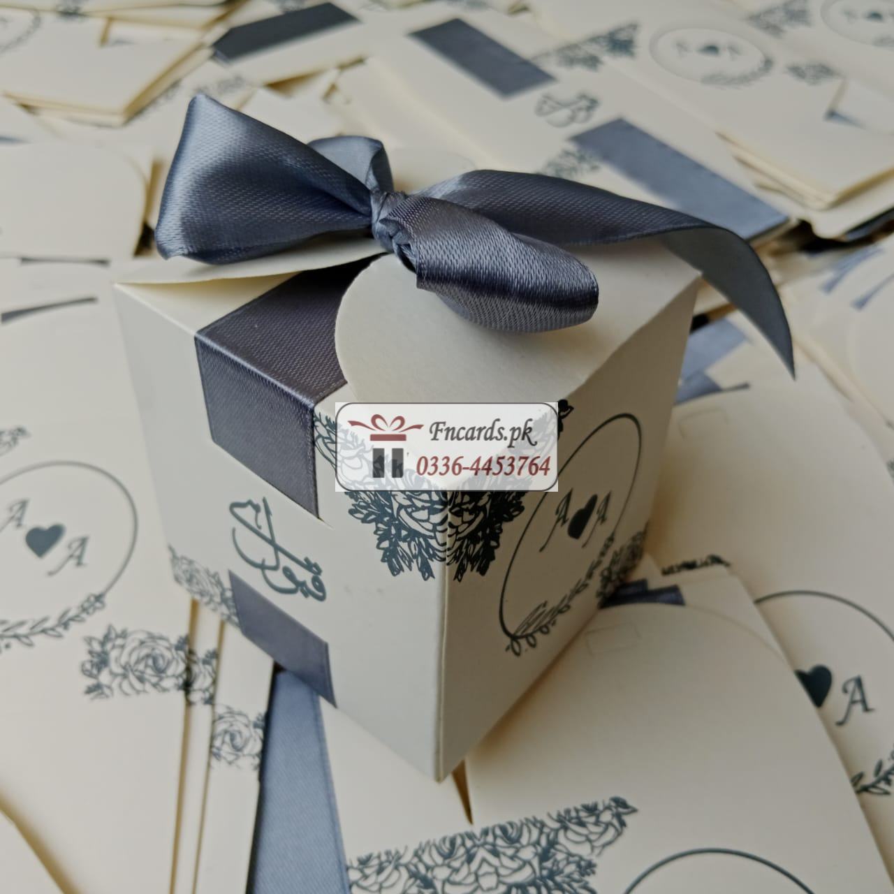 Square Shape Bid Boxes With Gray Ribbon