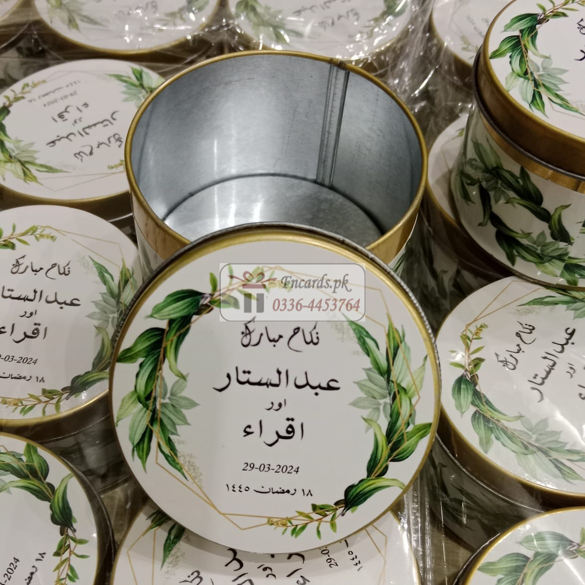 Green Flowers Tin Bid Boxes With Name