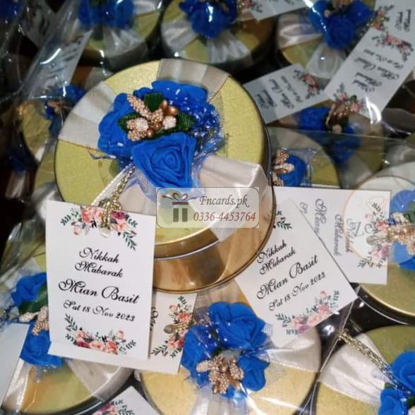 Simple Tin Bid Boxes With Blue Flowers And Seed