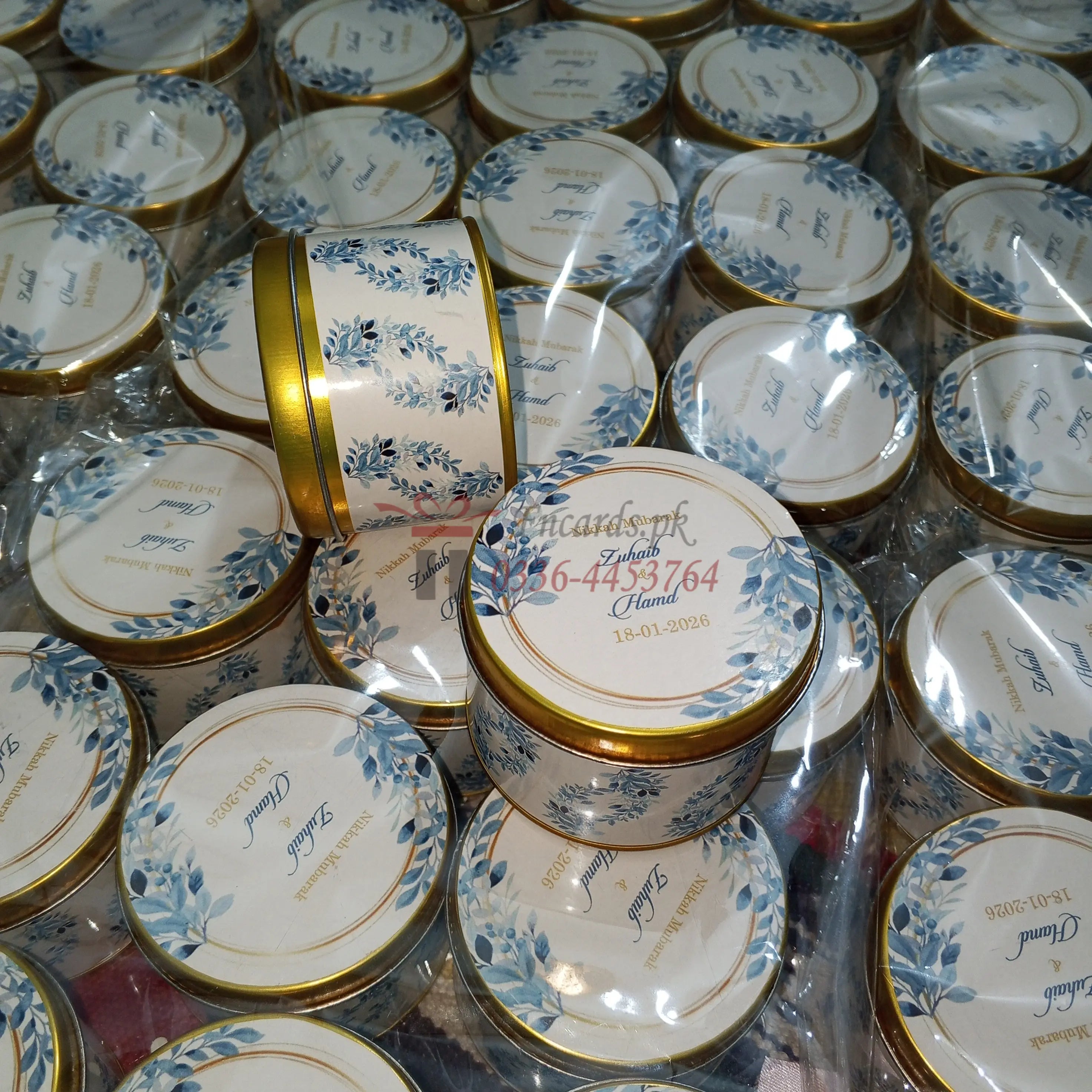 Tin Bid Boxes With Blue Flowers