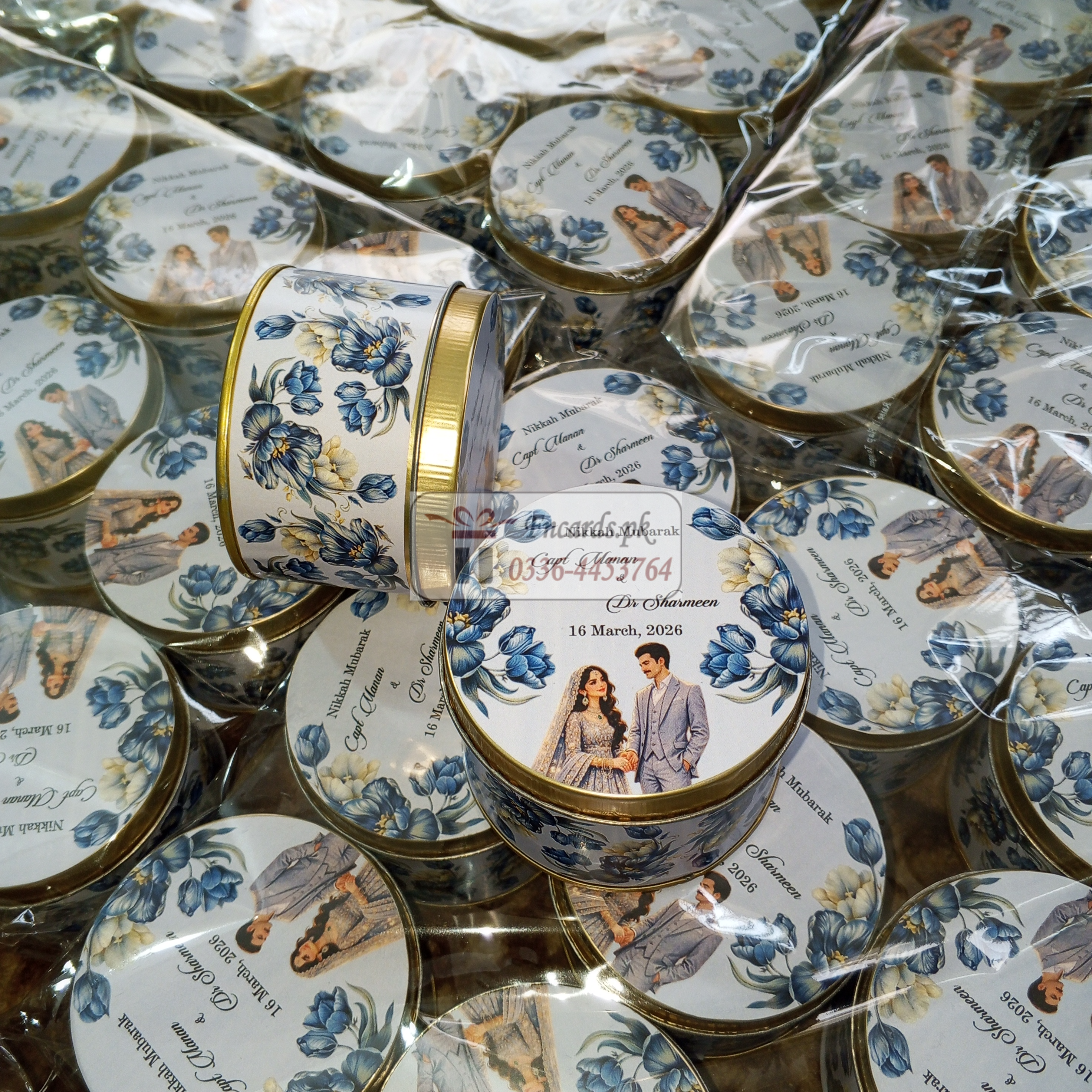 Tin Bid Boxes With Blue Flowers And Pic