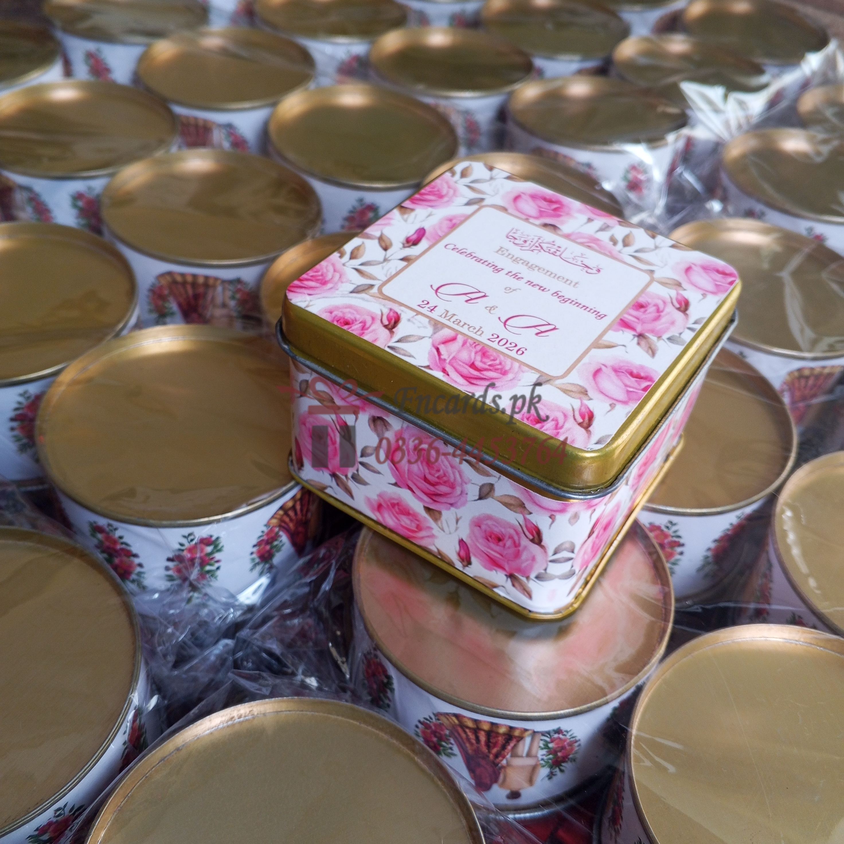 Square Tin Boxes With Pink Flowers