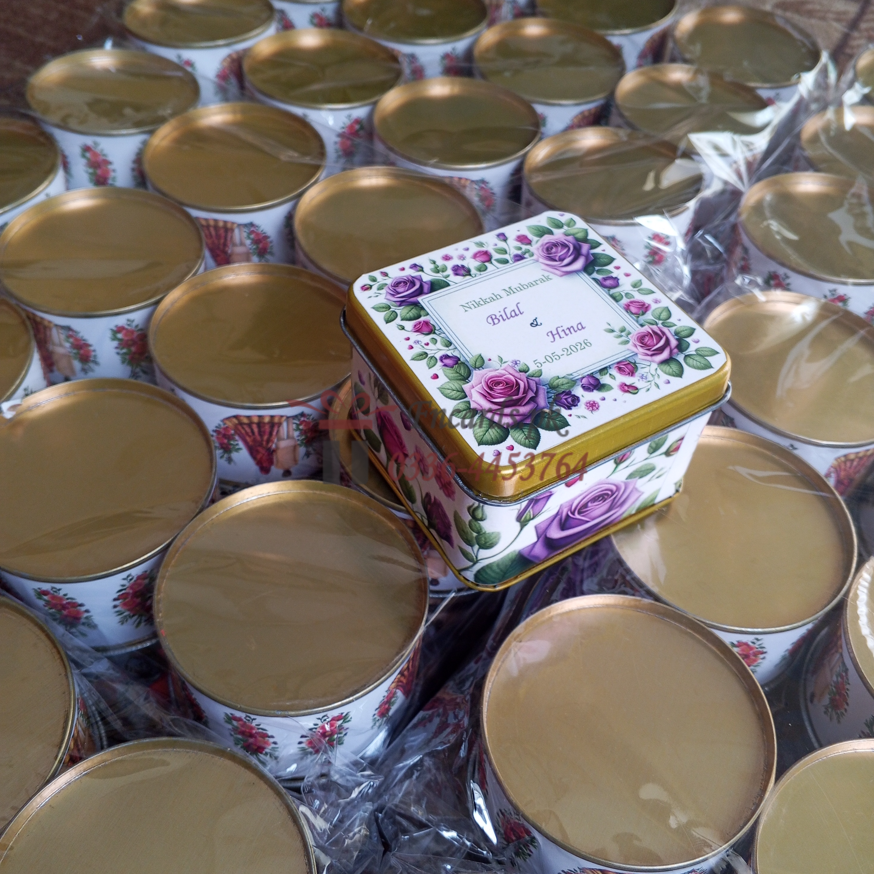 Square Tin Bid Boxes With Purpule Flowers
