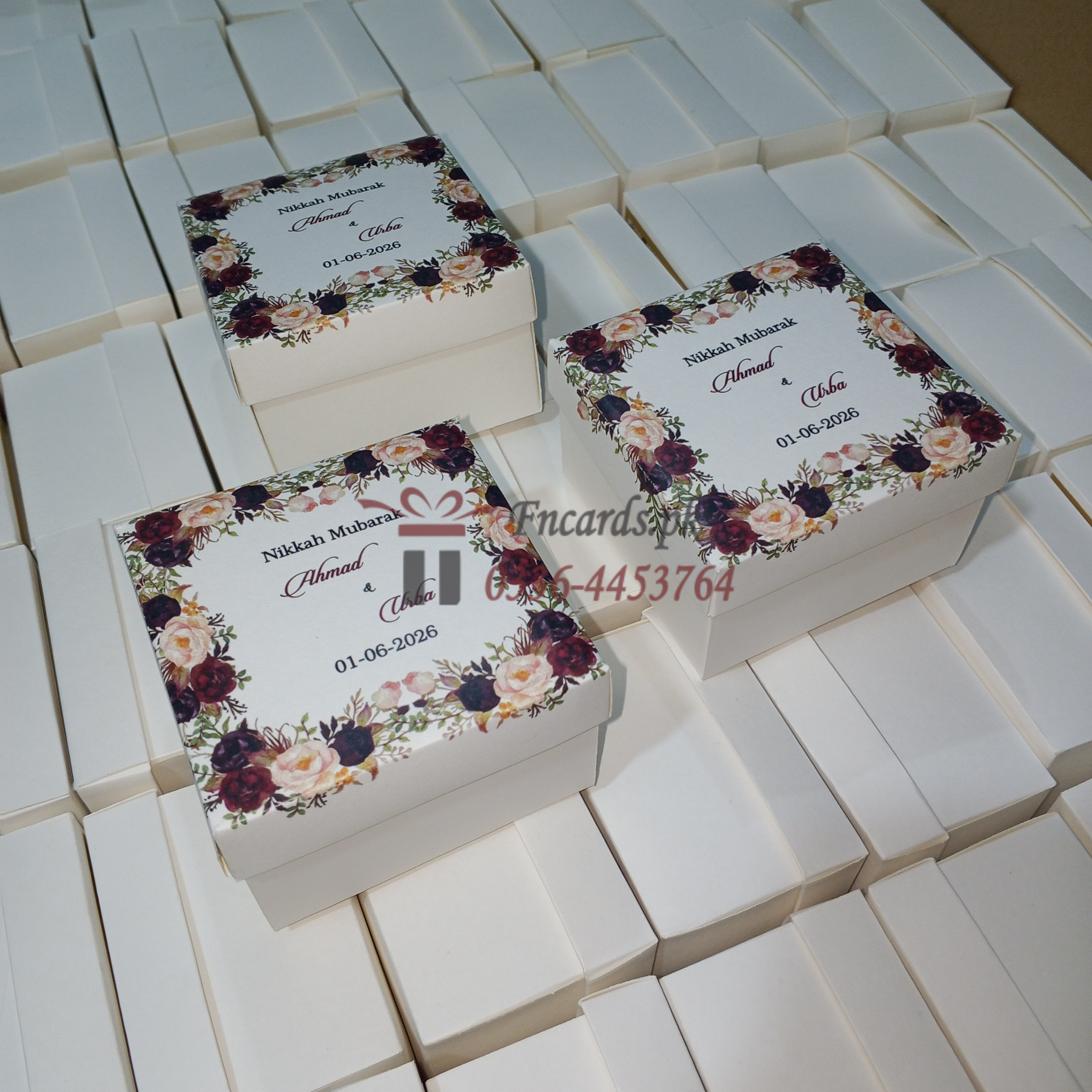 Mahroon Flowers Bid Boxes With Names