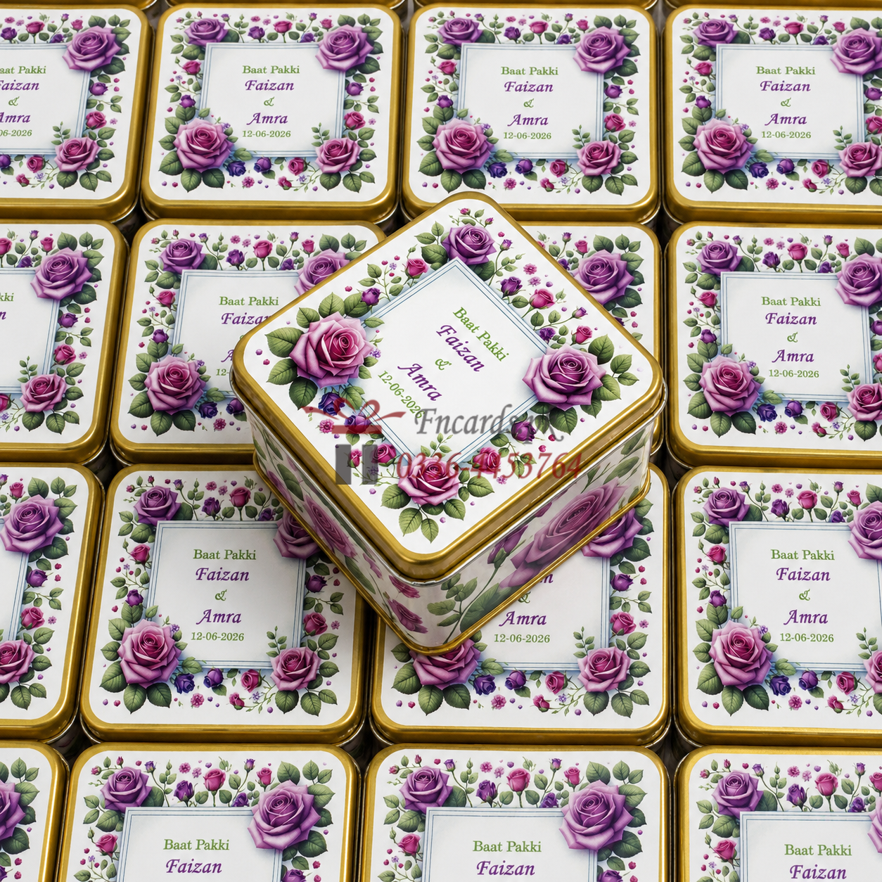 Square Tin Bid Boxes With Purpule Flowers