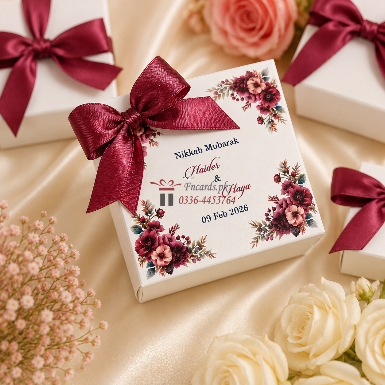 Mahroon Flower With Mahroon Tai Bid Boxes