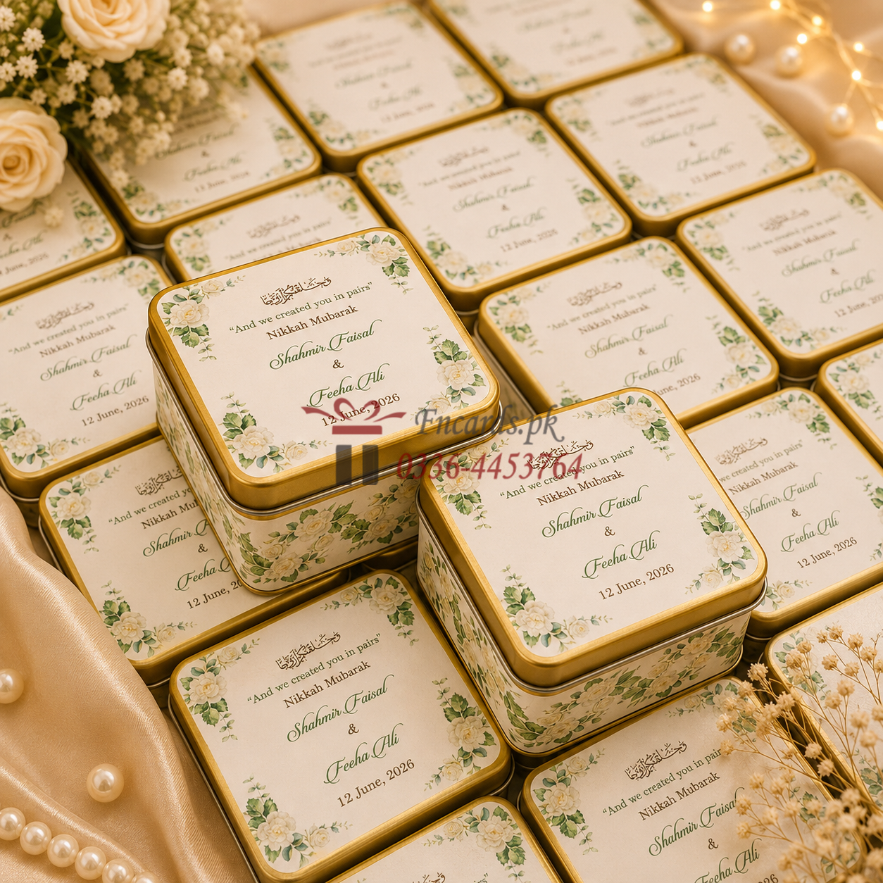 Square Tin Bid Boxes With Green Flowers