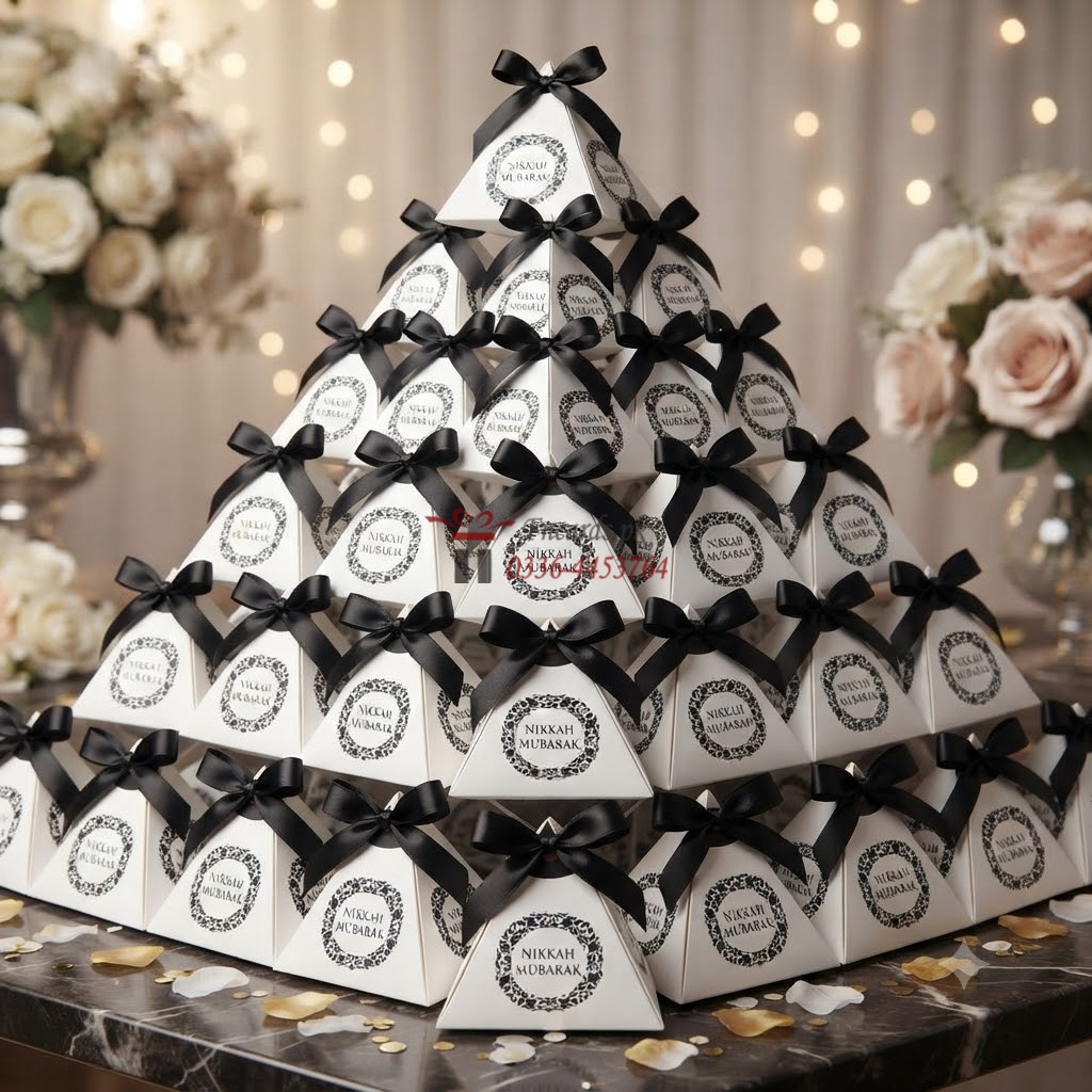 Triangle Bid Boxes OffWhite With Black Printing