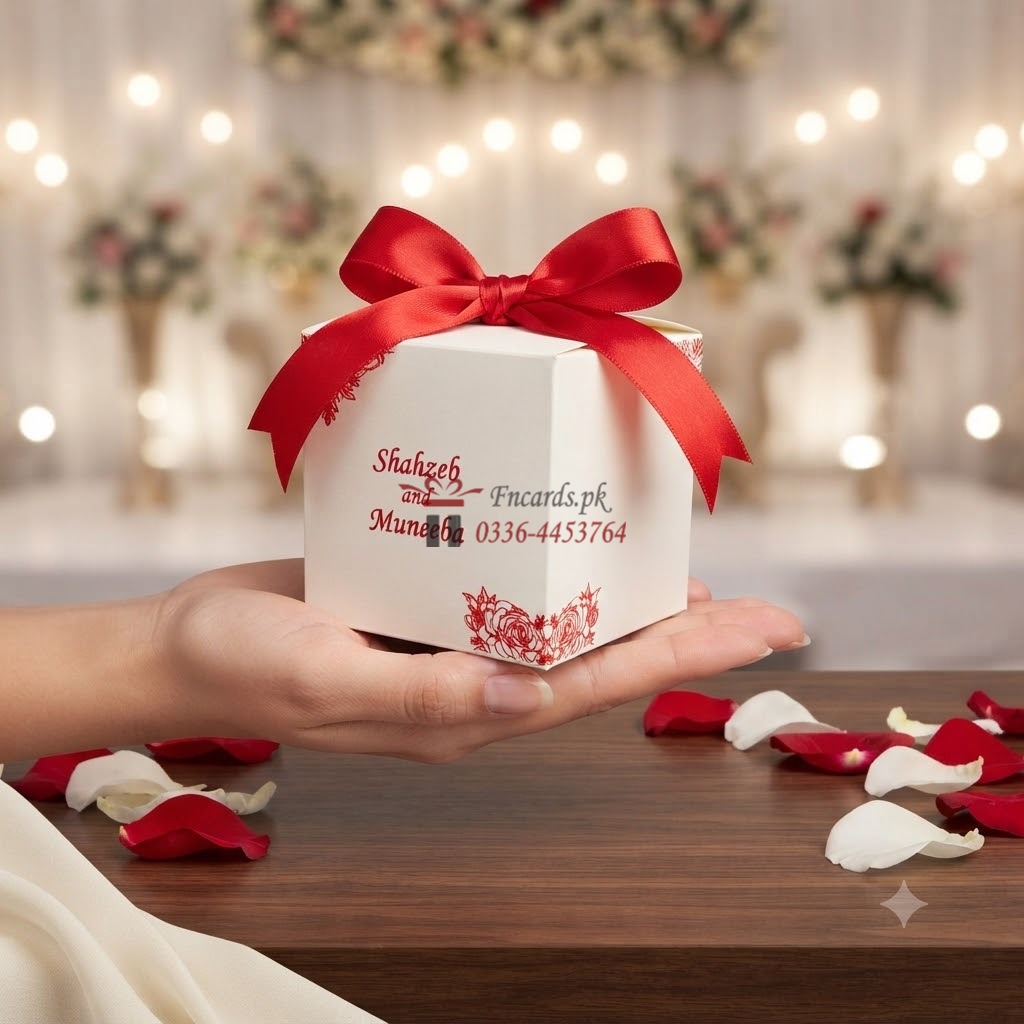 Square Shape Bid Boxes With Red Ribbon