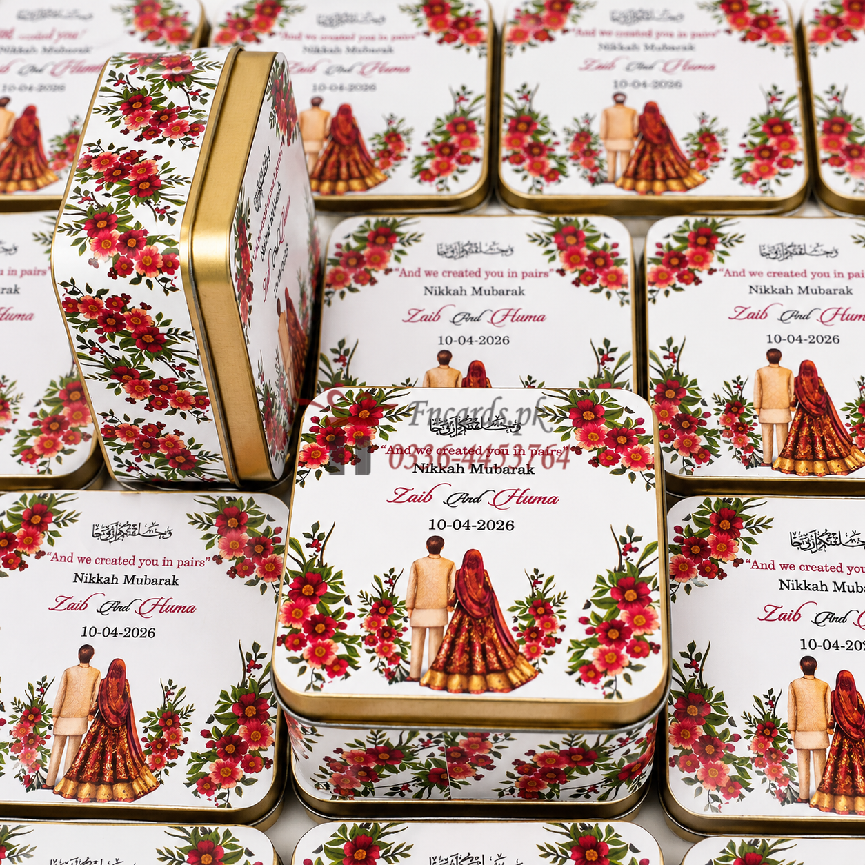 Square Tin Bid Boxes With Couple Photo