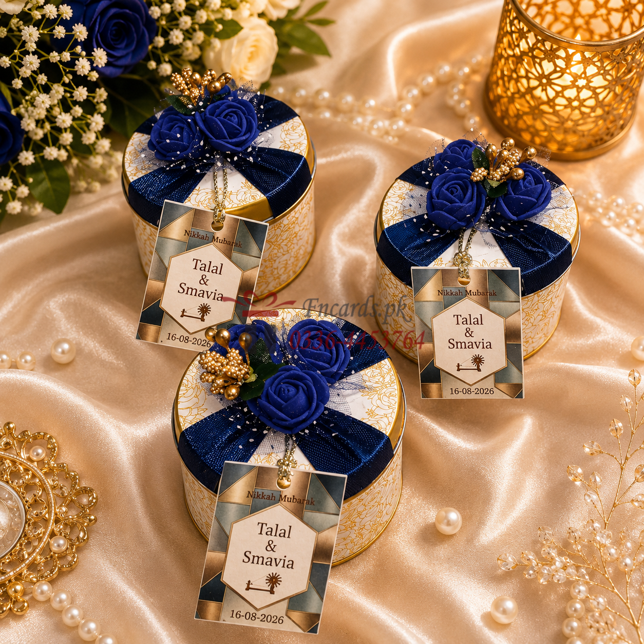 Simple Tin Bid Boxes With Blue Flowers And Seed