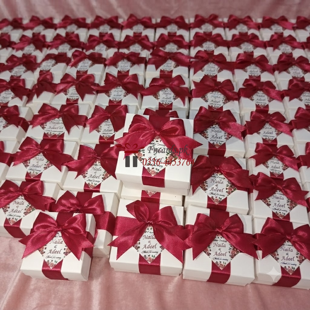 Mahroon Ribbon Bid Boxes With Bow