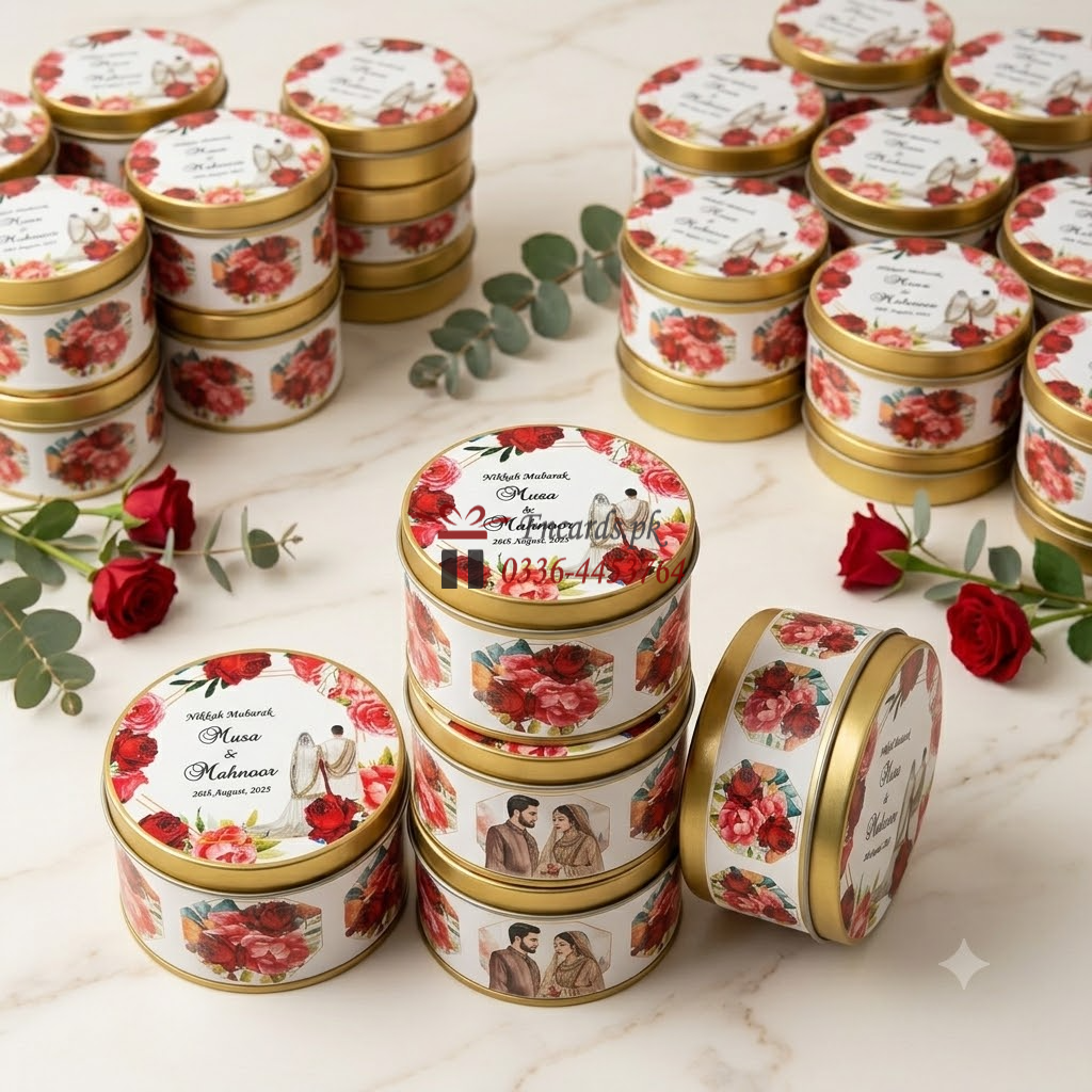 Tin Bid Boxes With Red Flowers Design