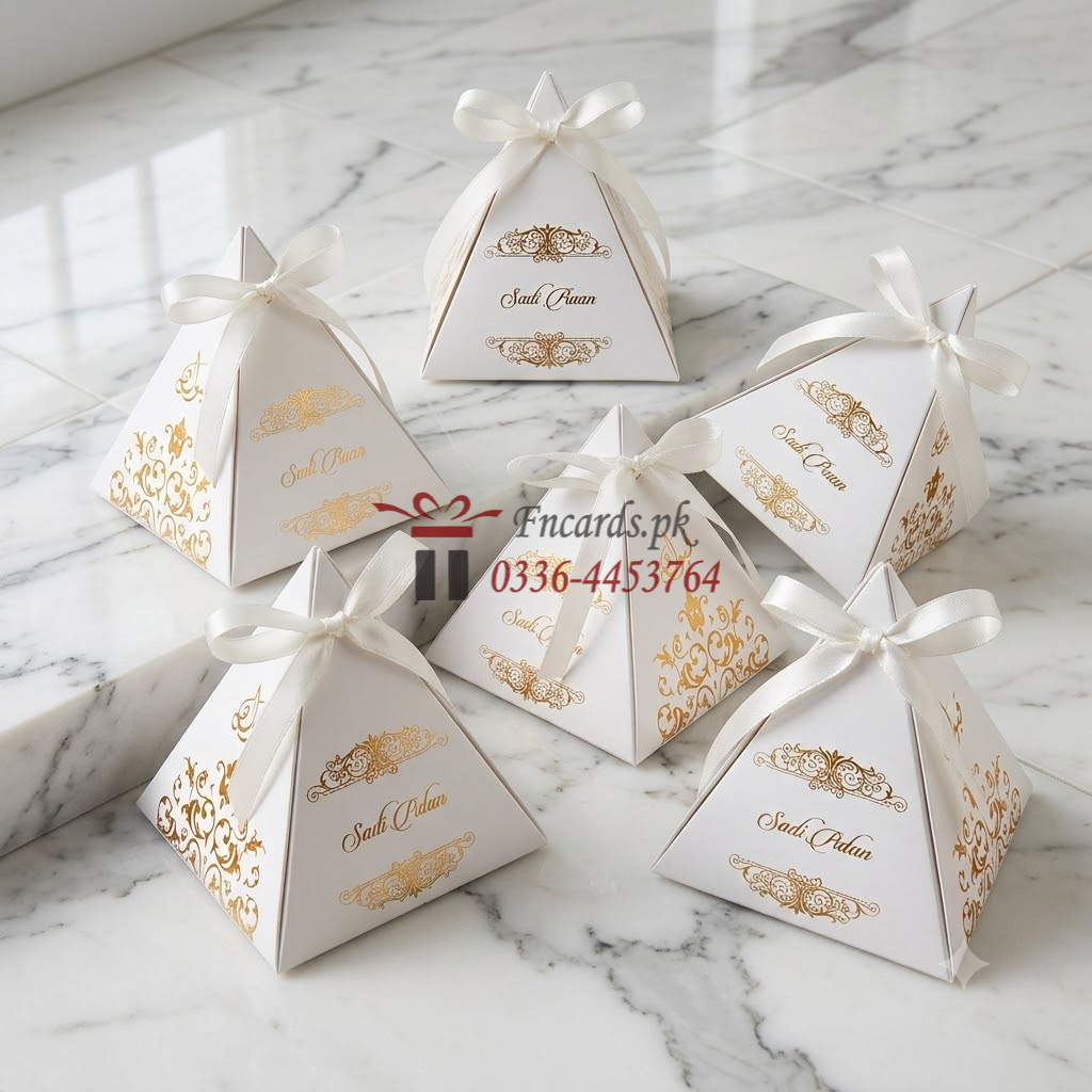 Triangle Bid Boxes OffWhite With Goldan Printing