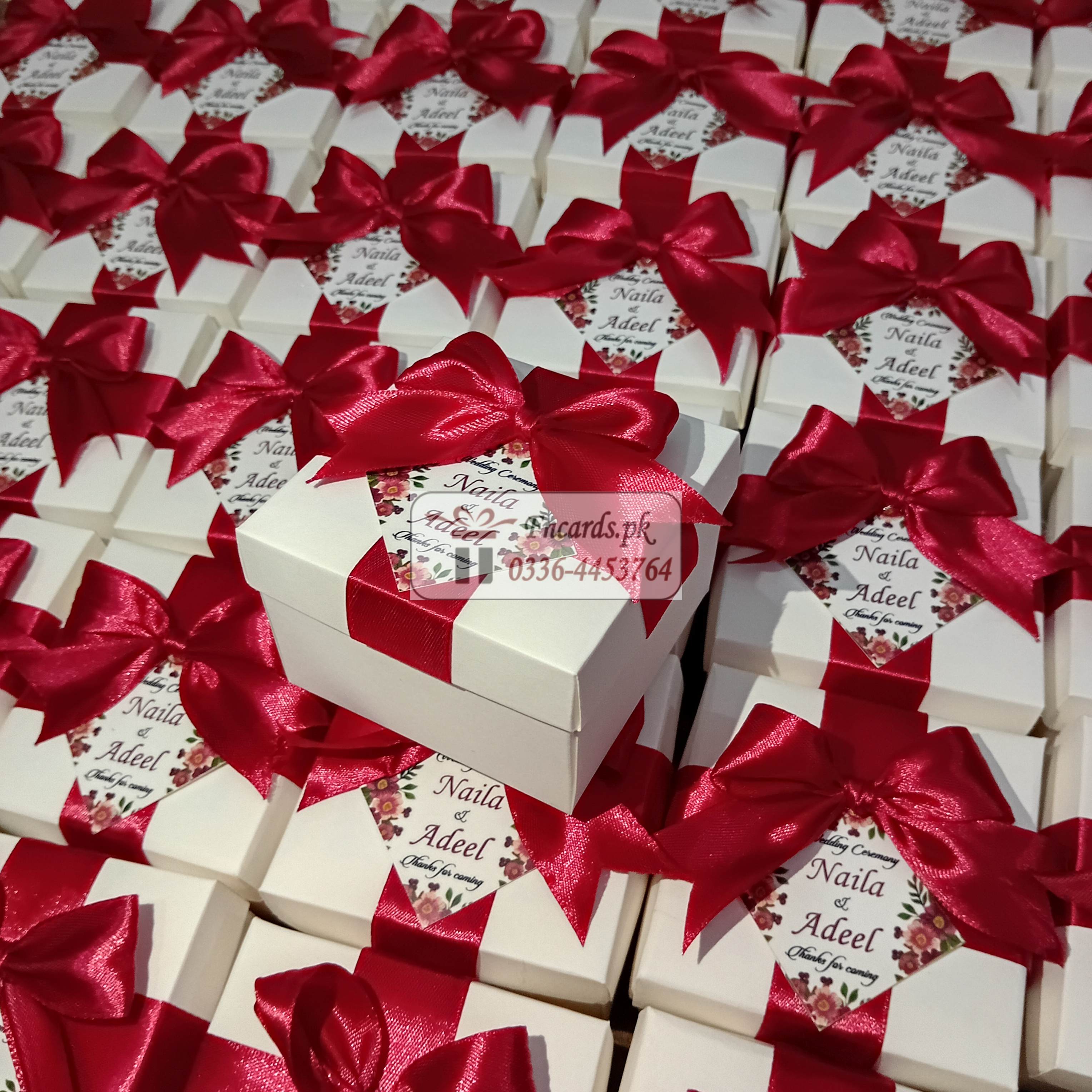 Mahroon Ribbon Bid Boxes With Bow