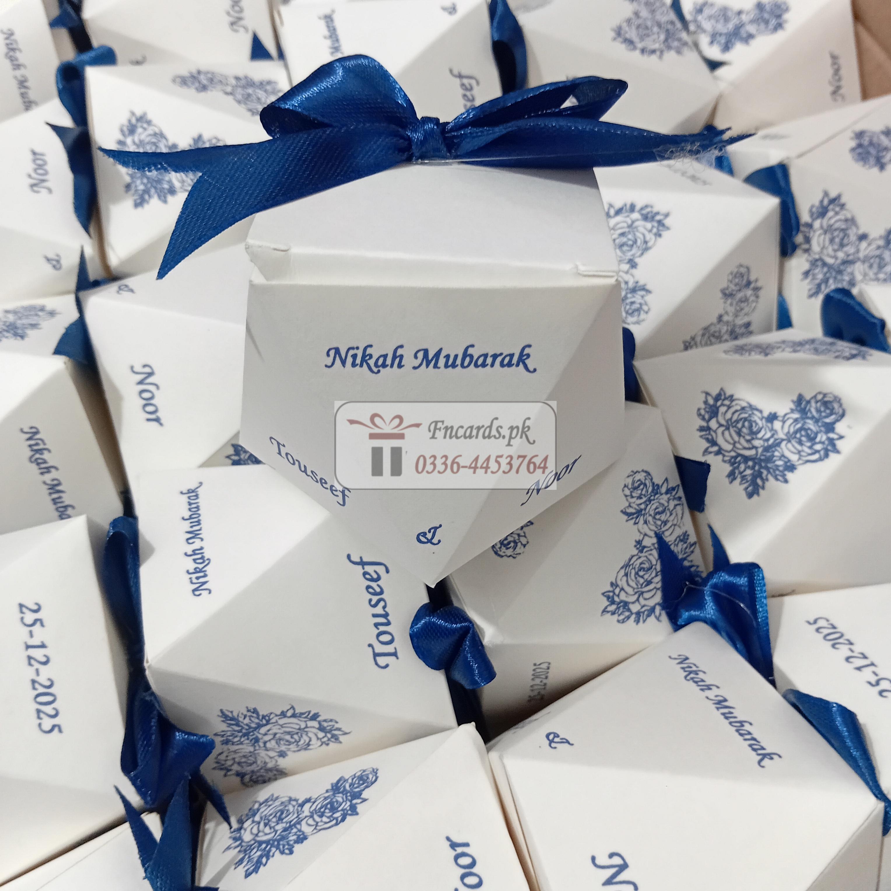 Pantagone Bid Boxes With Blue Printing