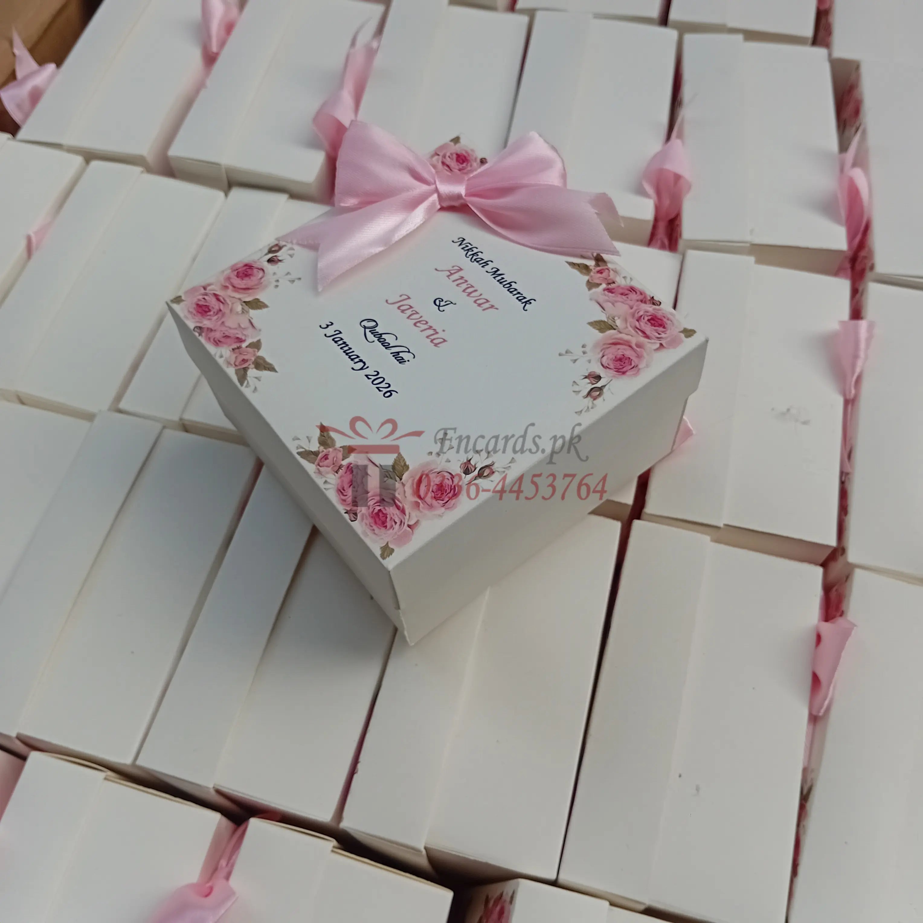Pink Flower Bid Boxes With Bow