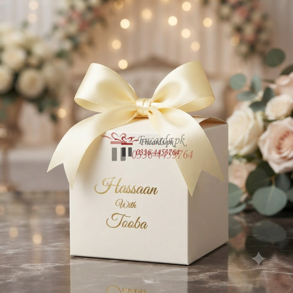 Square Shape  Bid Boxes With Skin Goldan Ribbon