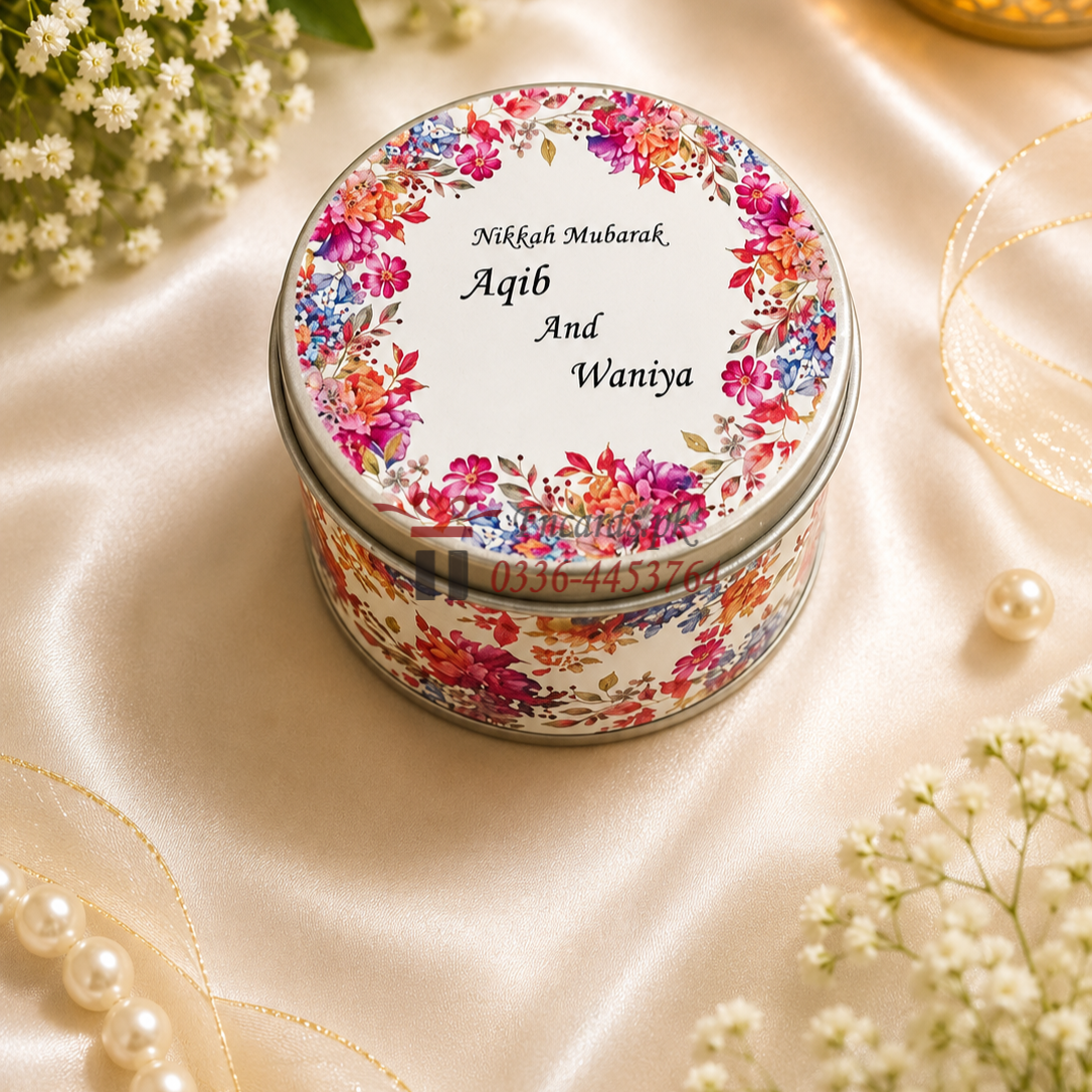 Malti Colour Flower Tin Bid Boxes With Name