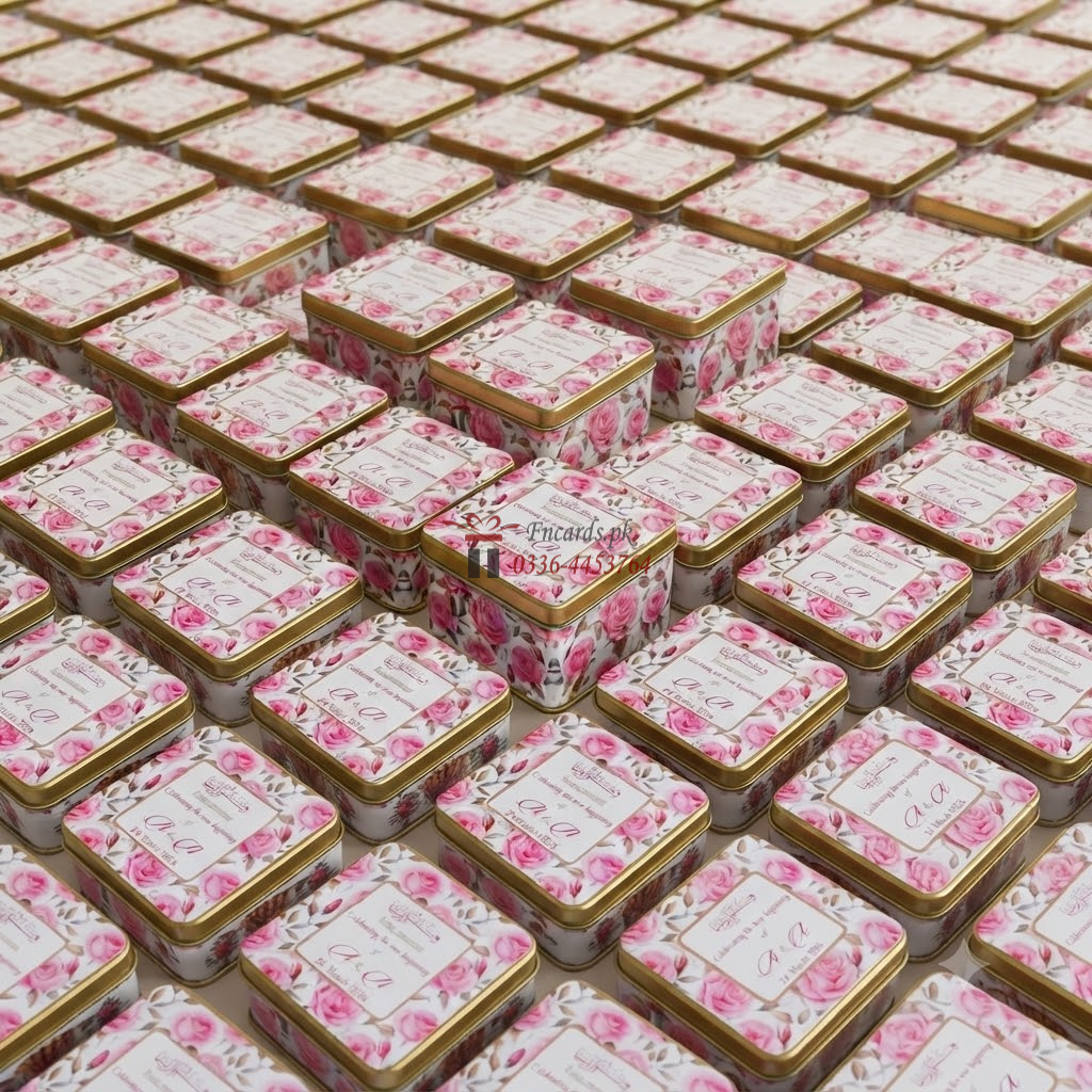 Square Tin Boxes With Pink Flowers