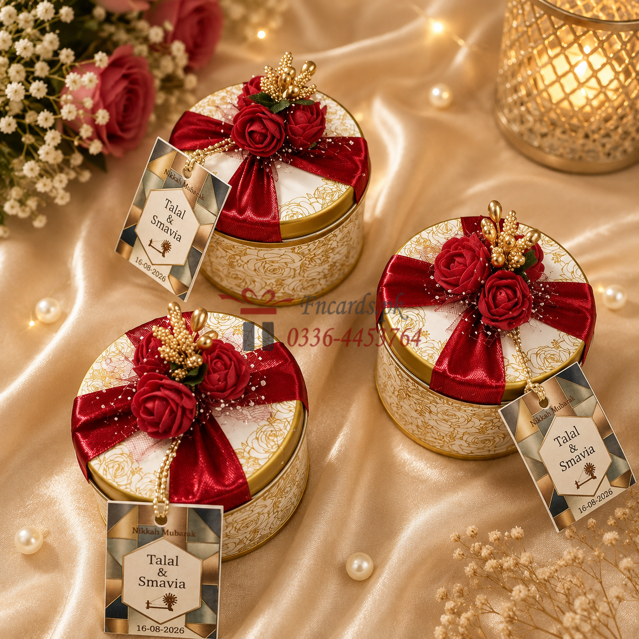 Tin Bid Boxes With Mahroon Flowers And Seed