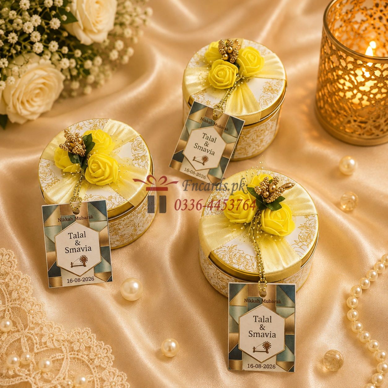 Tin Bid Boxes With Yellow Flowers And Seed