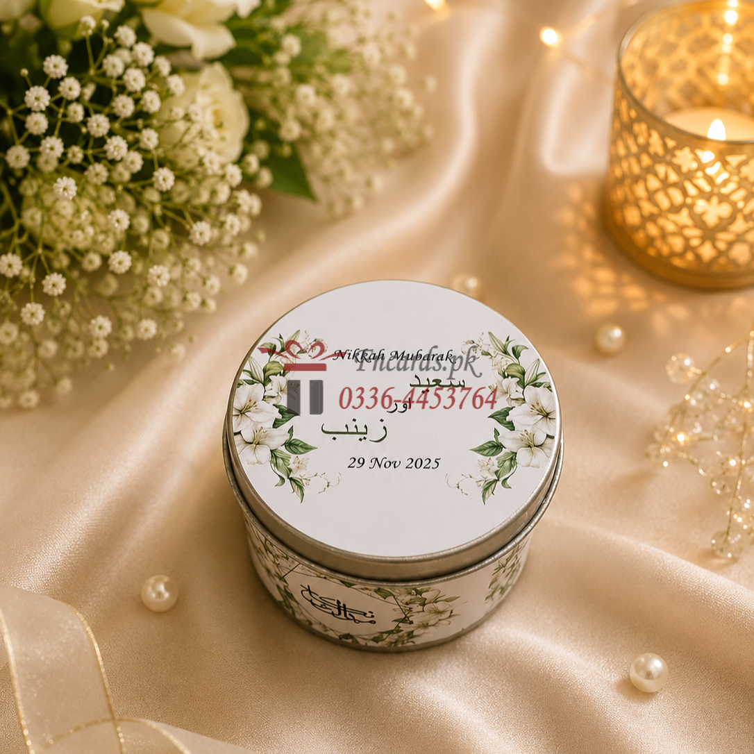Green Flowers Tin Bid Boxes With Name