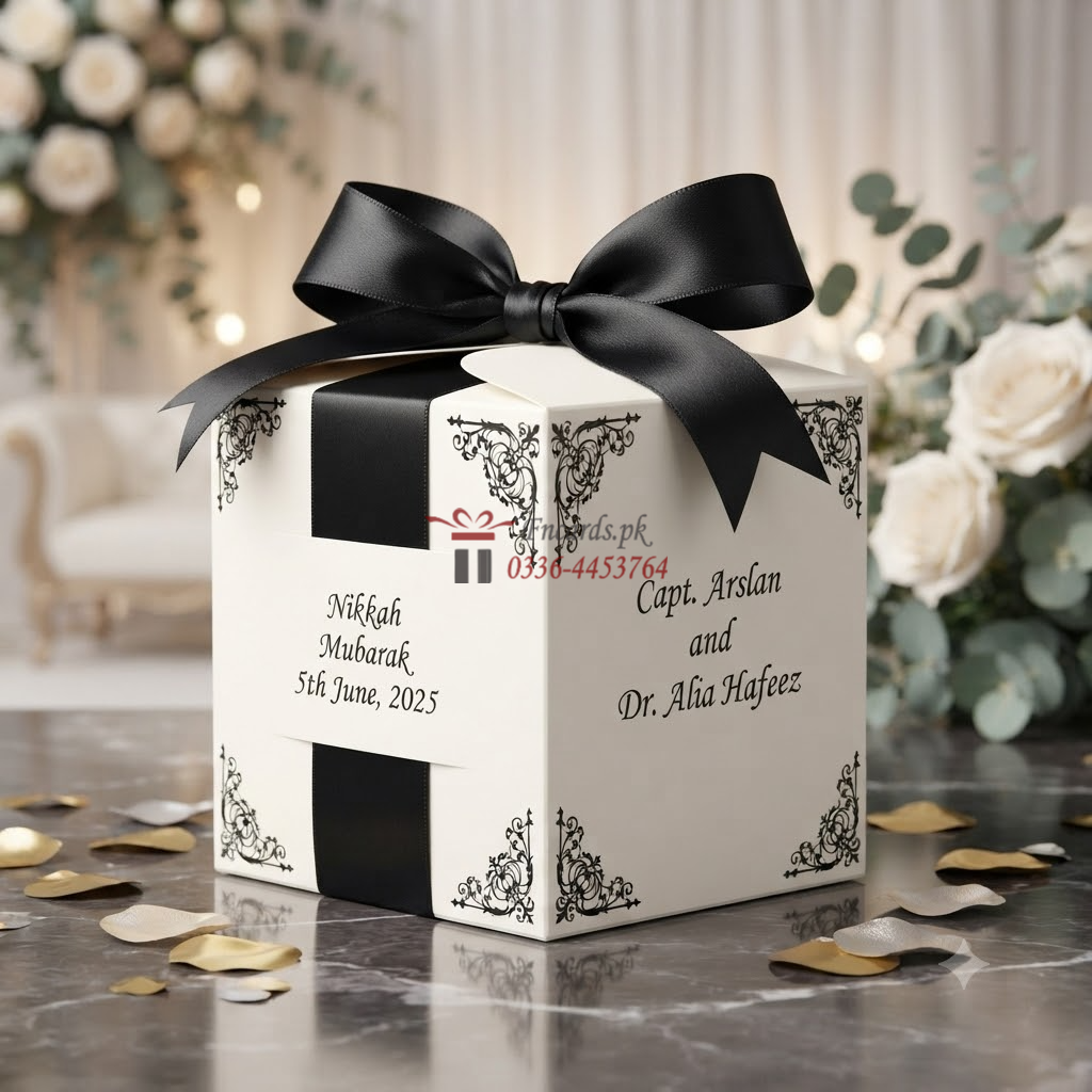 Square Shape  Bid Boxes With Black Ribbon