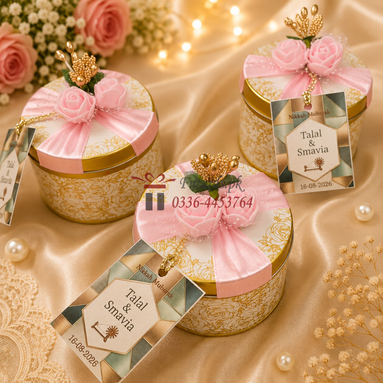 Tin Bid Boxes With Pink Flowers And Ribbon