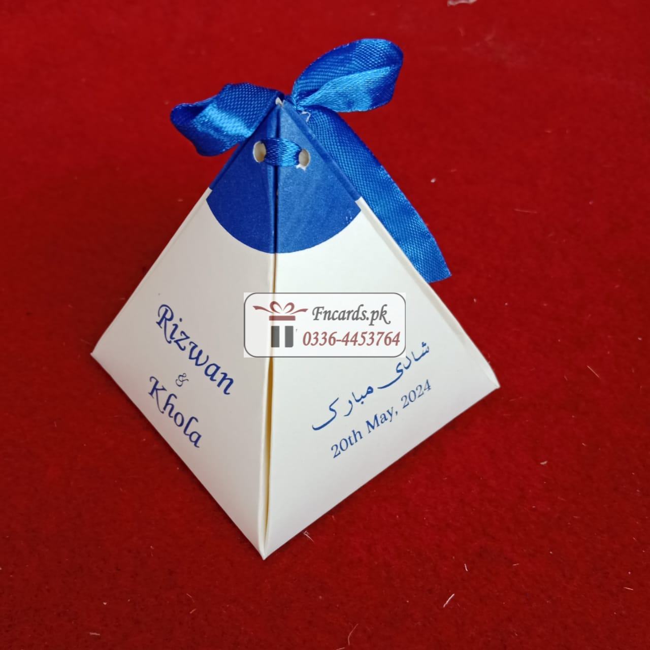 Triangle Bid Boxes OffWhite With Blue Printing