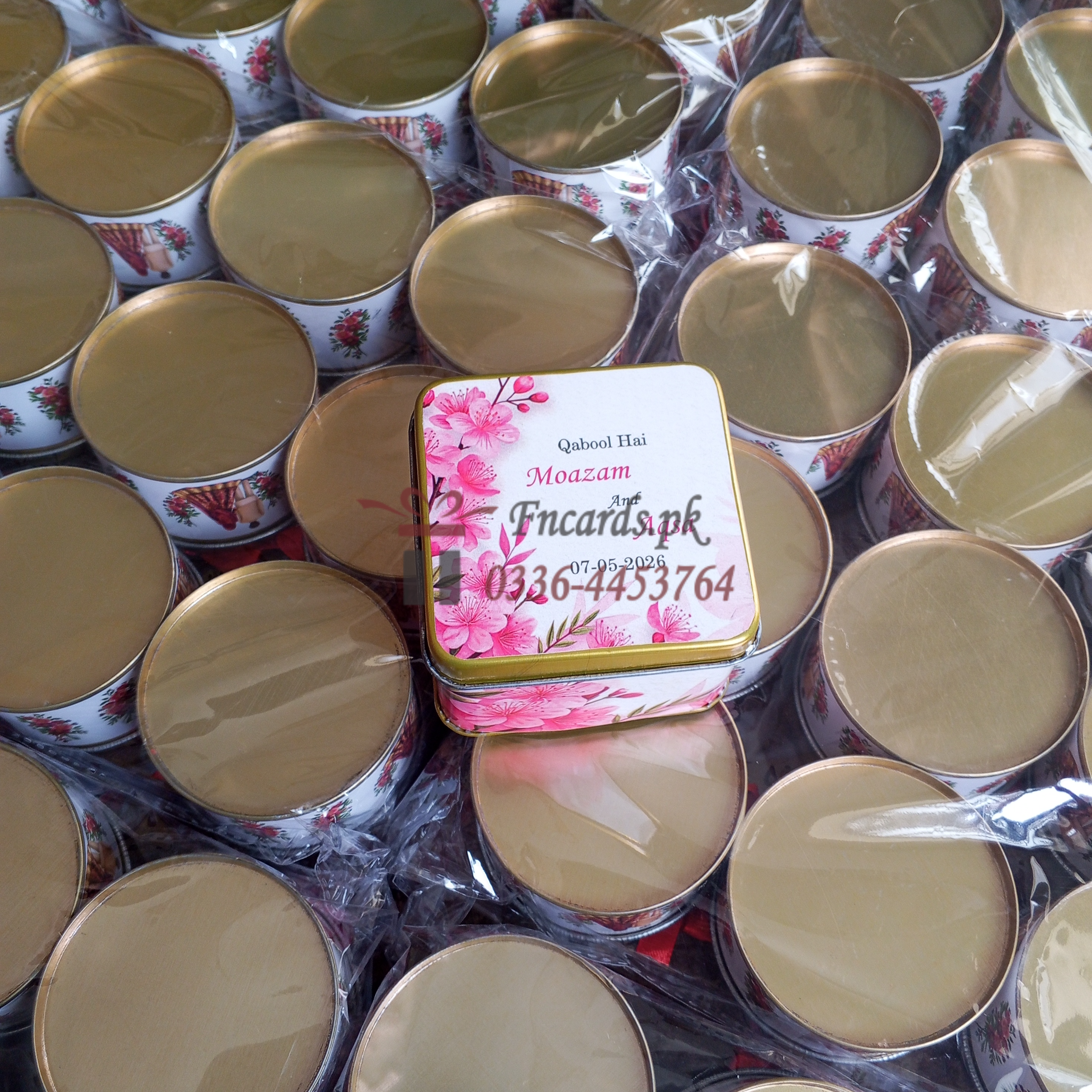 Square Tin Bid Boxes With Pink Flowers