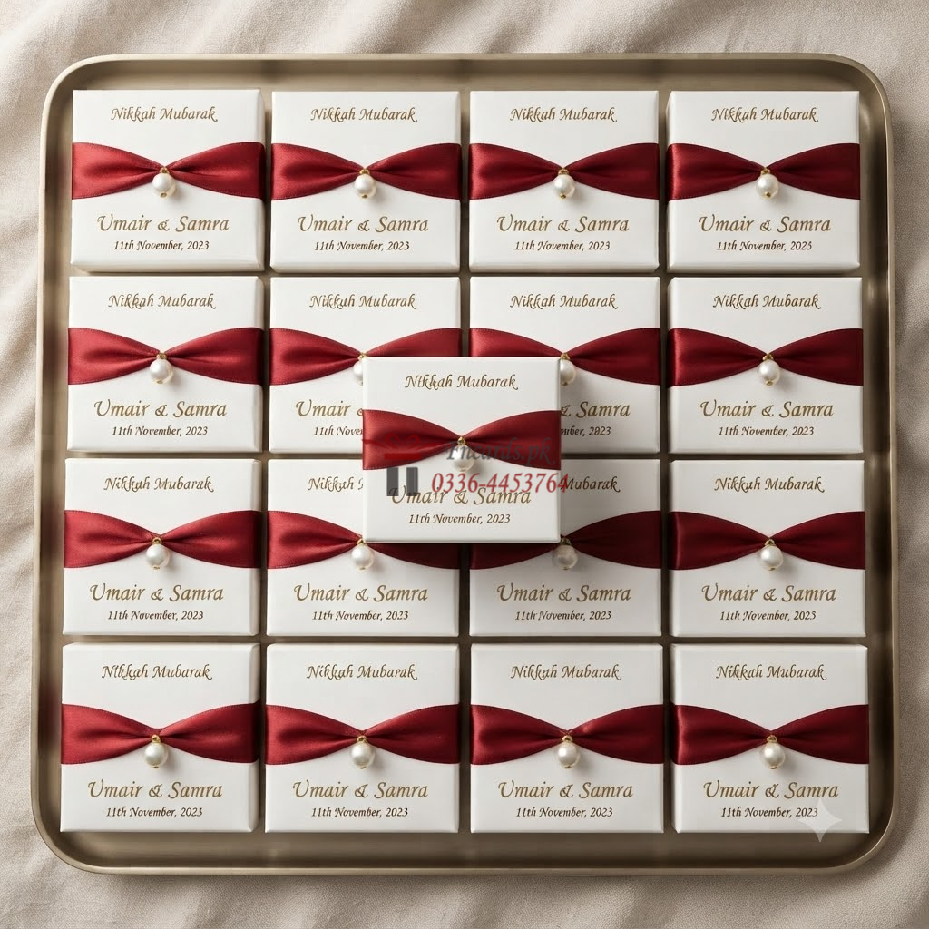 Mahroon Ribbon Motti Bid Boxes With Names