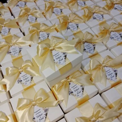 Goldan Ribbon Bid Boxes With Couple Name Tag